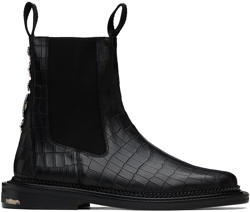 Shop Toga Virilis Black Side Gore Chelsea Boots In Croc Emb Blk