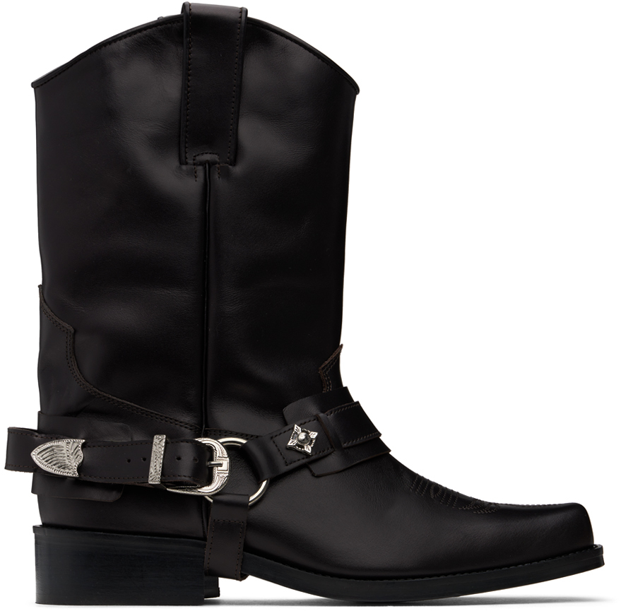 Shop Toga Virilis Ssense Exclusive Brown Boots In Dark Brown Leather