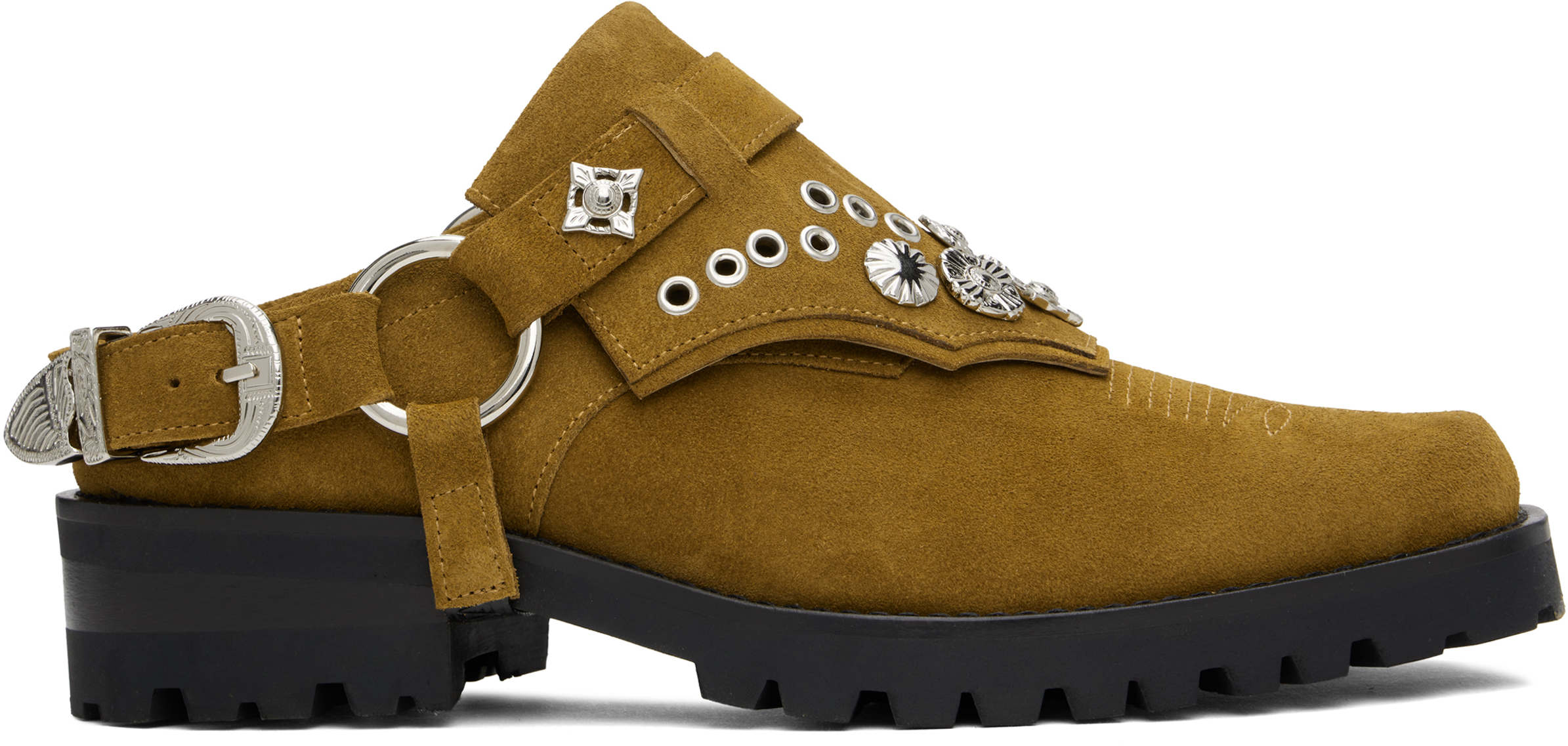 【関税込み】Toga Virilis SSENSE限定 タン ミュール Tan Suede Slip-on Loafers by Toga Virilis on Sale