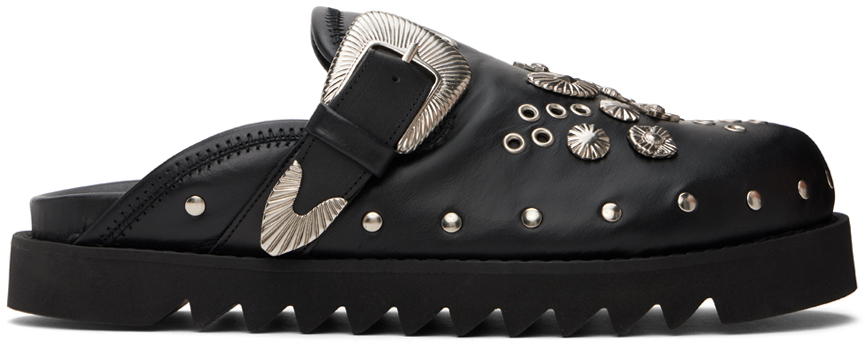 Black Eyelet Metal Sabot Slip-on Loafers