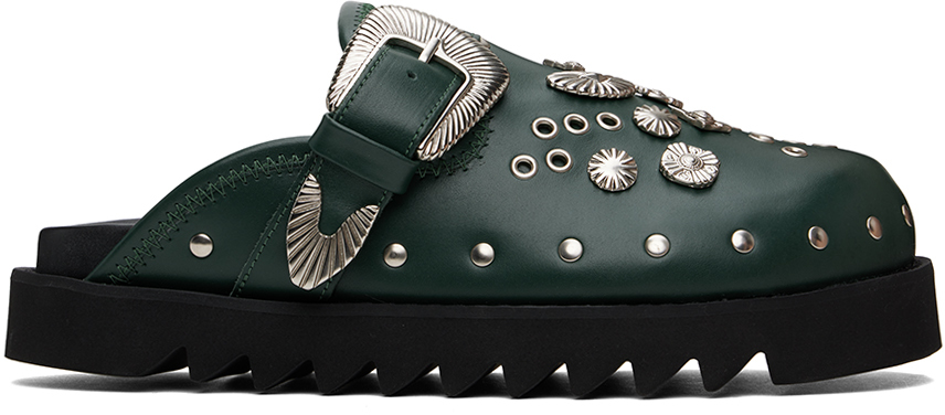 SSENSE Exclusive Green Eyelet Metal Sabot by Toga Virilis on Sale