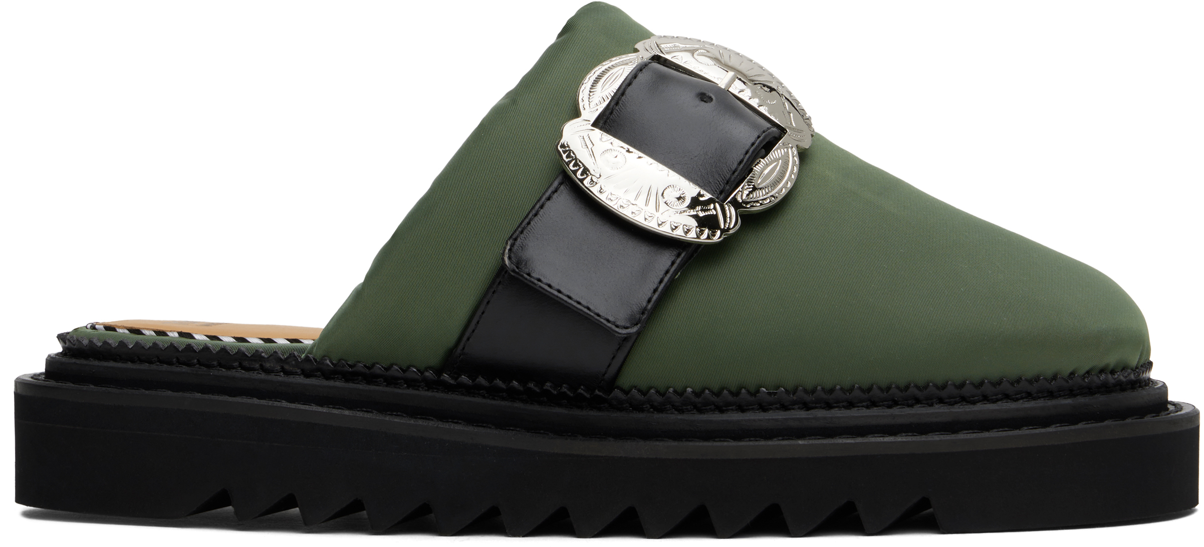 Shop Toga Virilis Khaki Buckle Slippers In Green