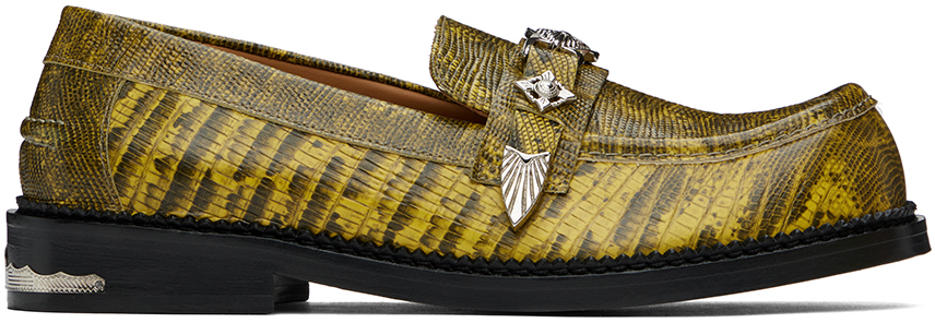 Yellow Croc-Embossed Loafers