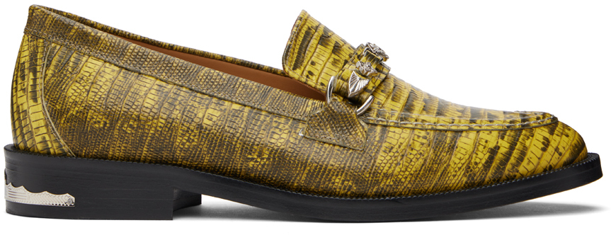 Yellow Snake-Embossed Loafers