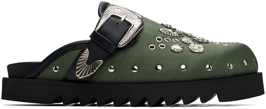 Green Eyelet Metal Sabot Slip-on Loafers