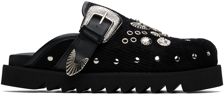 Black Eyelet Metal Sabot Slip-on Loafers