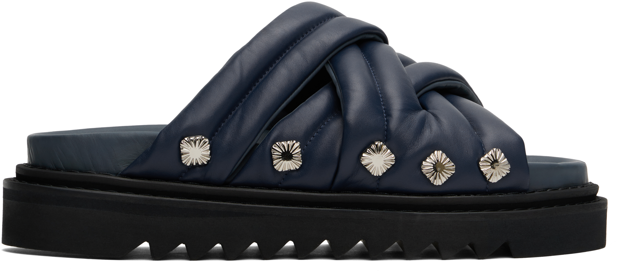 Navy Padded Leather Sandals