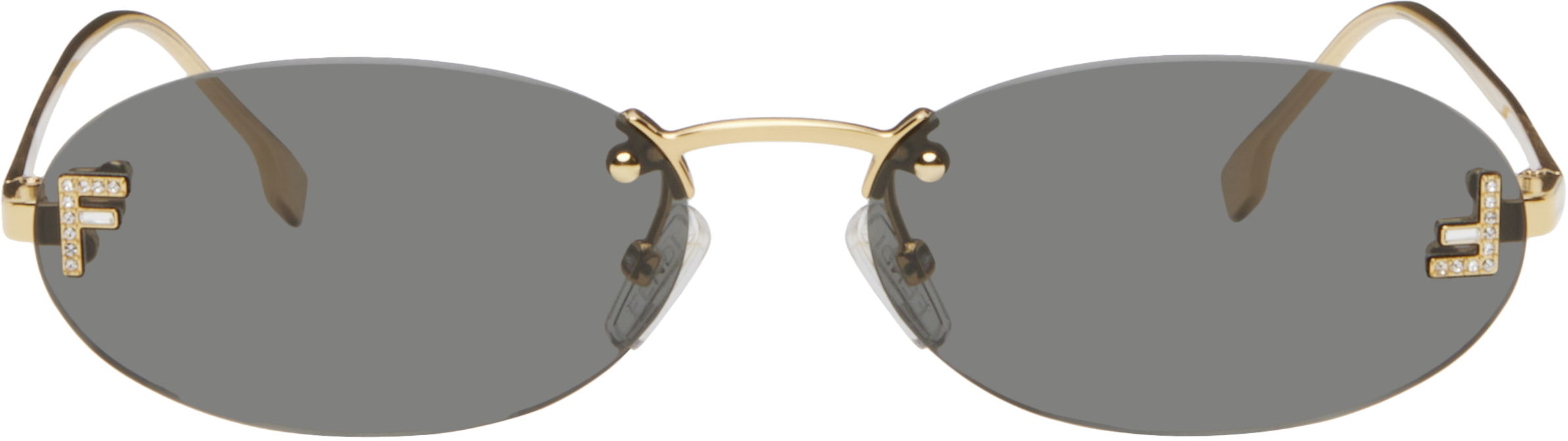 Shop Fendi Gold ' First' Crystal Sunglasses In Shiny End Gold/smoke