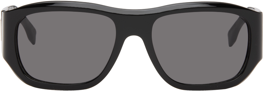 Fendi Black 'ff' Sunglasses In Shiny Black / Smoke