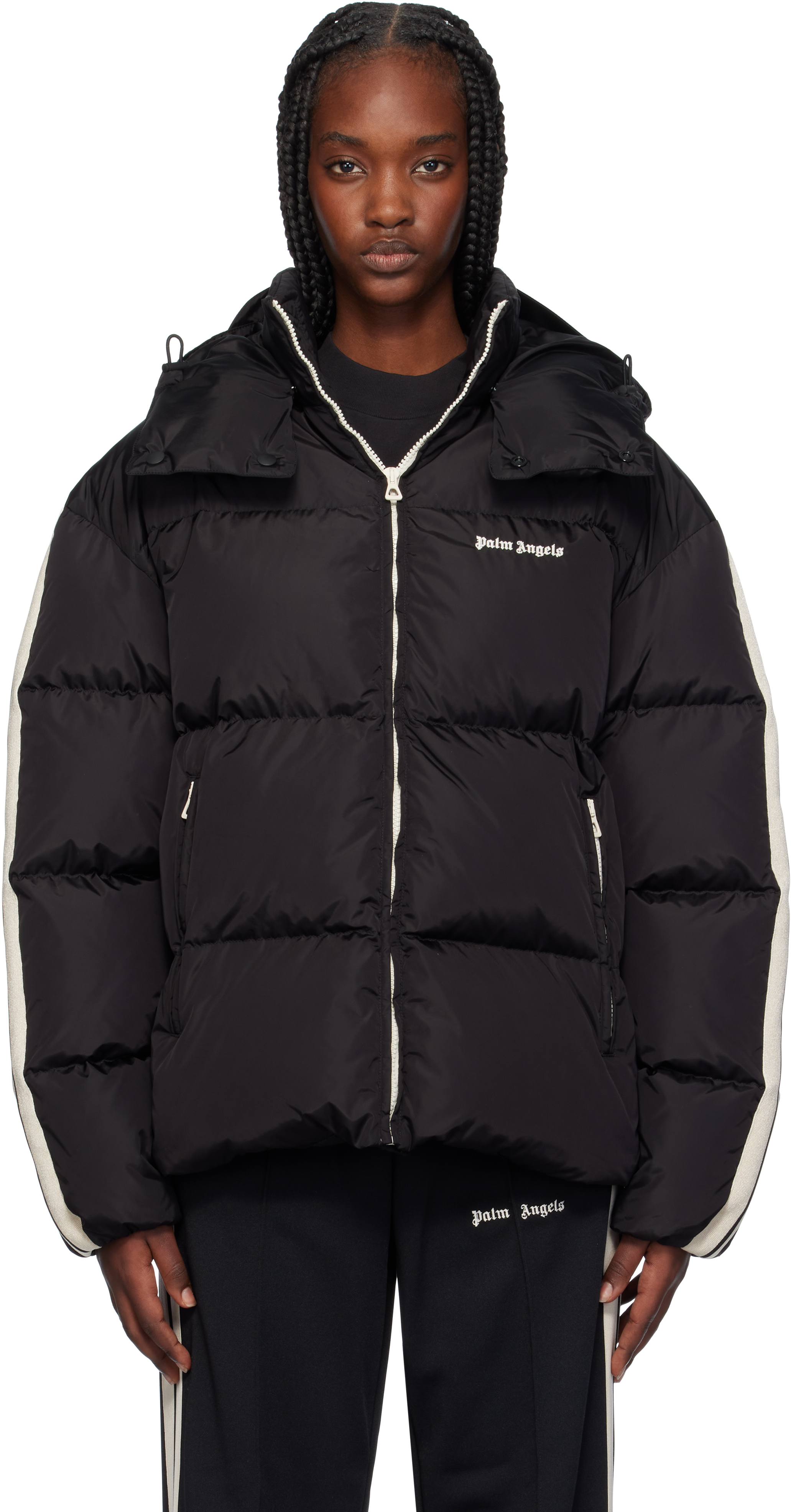 Black & Off-White Hooded Track Down Jacket