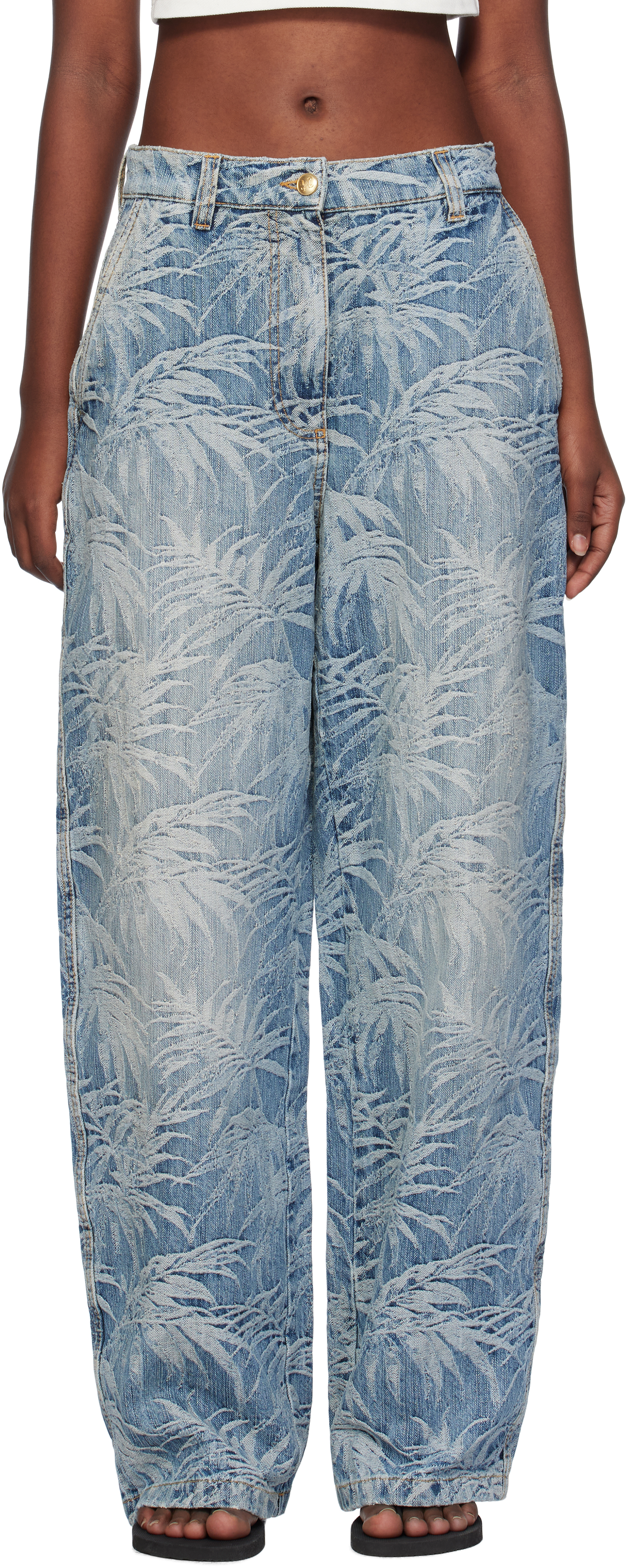 Blue Baggy Palms Wash Pattern Jeans