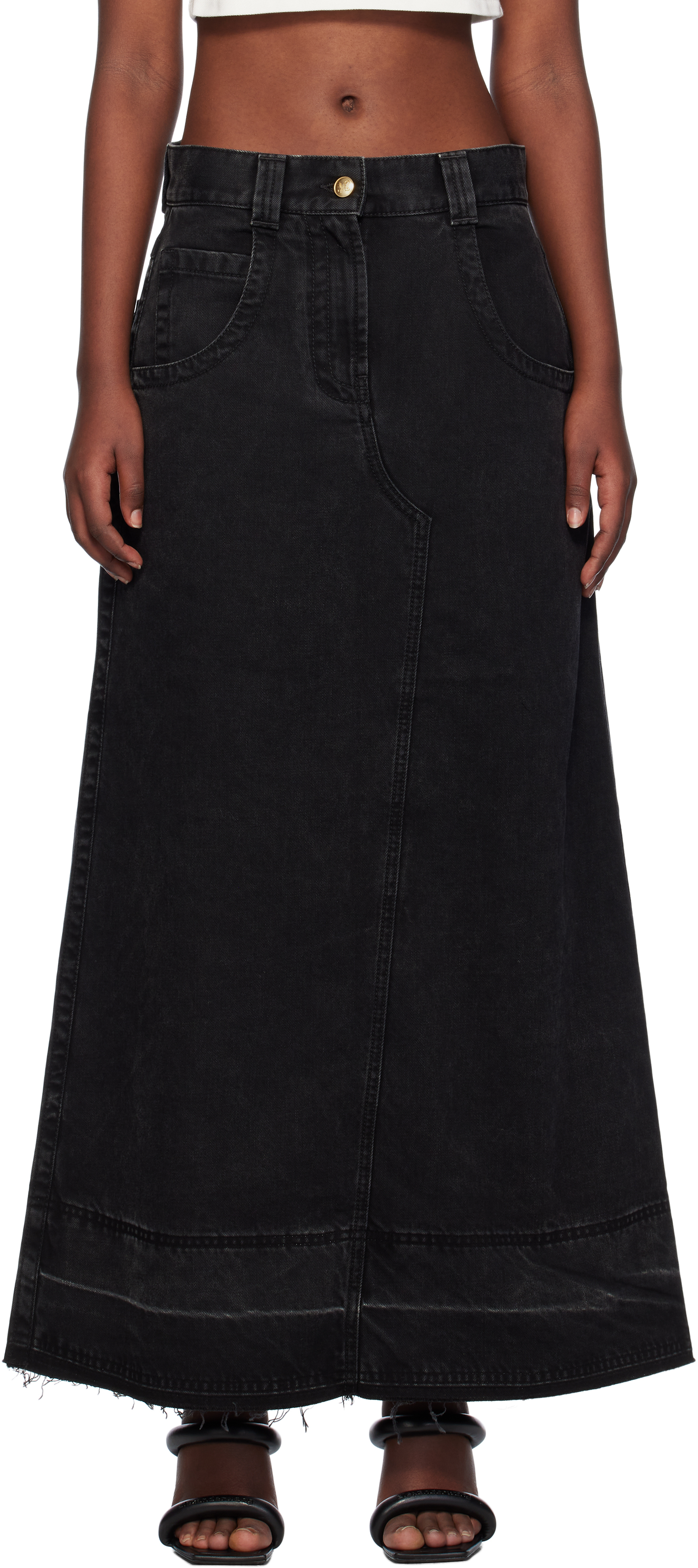 Palm Angels Black Split Denim Maxi Skirt