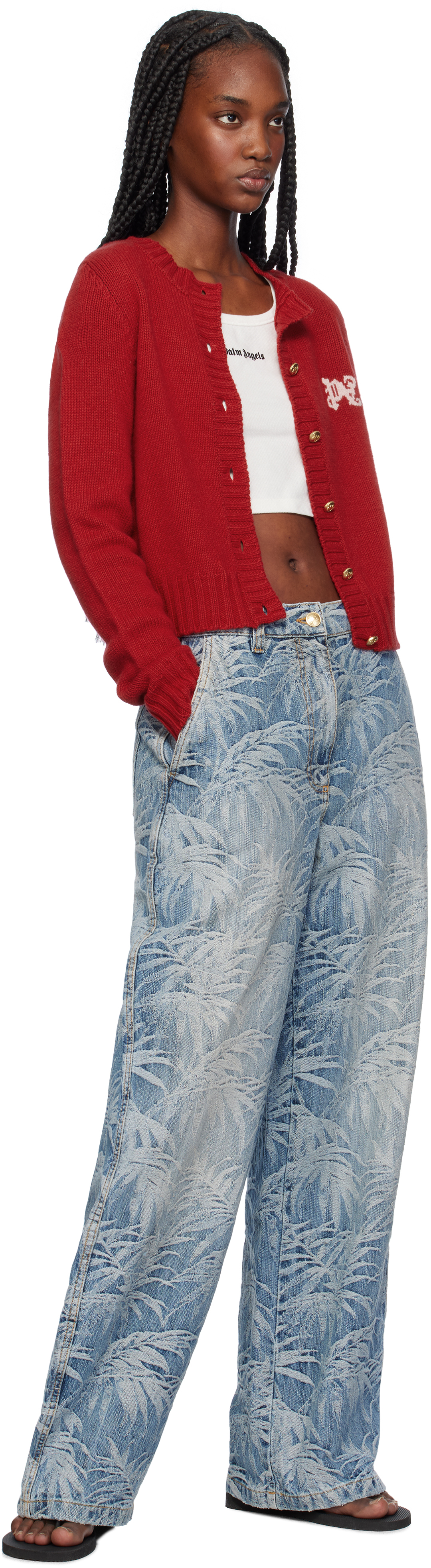 Palm Angels Red Monogram Cardigan In Red Pink