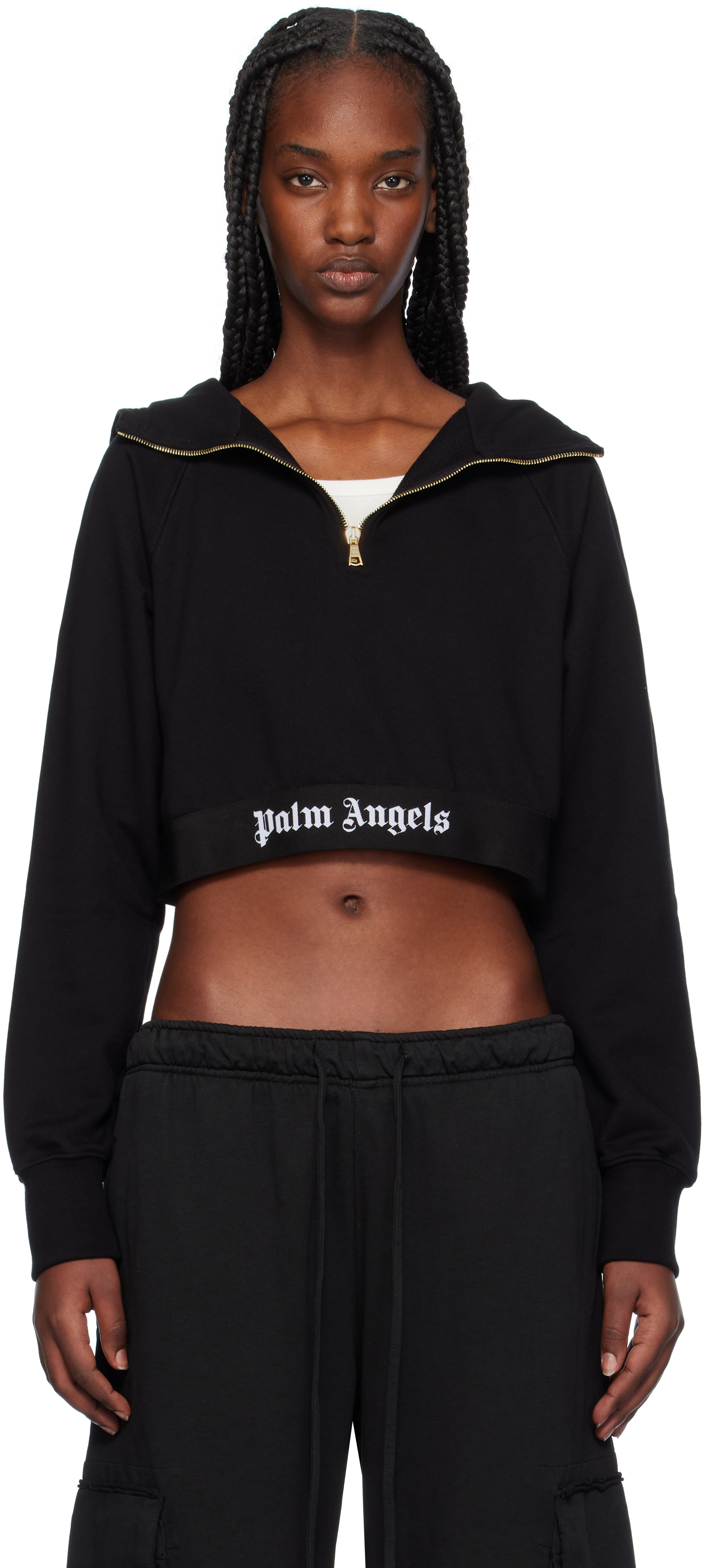 Black Logo Tape Zipped Hoodie