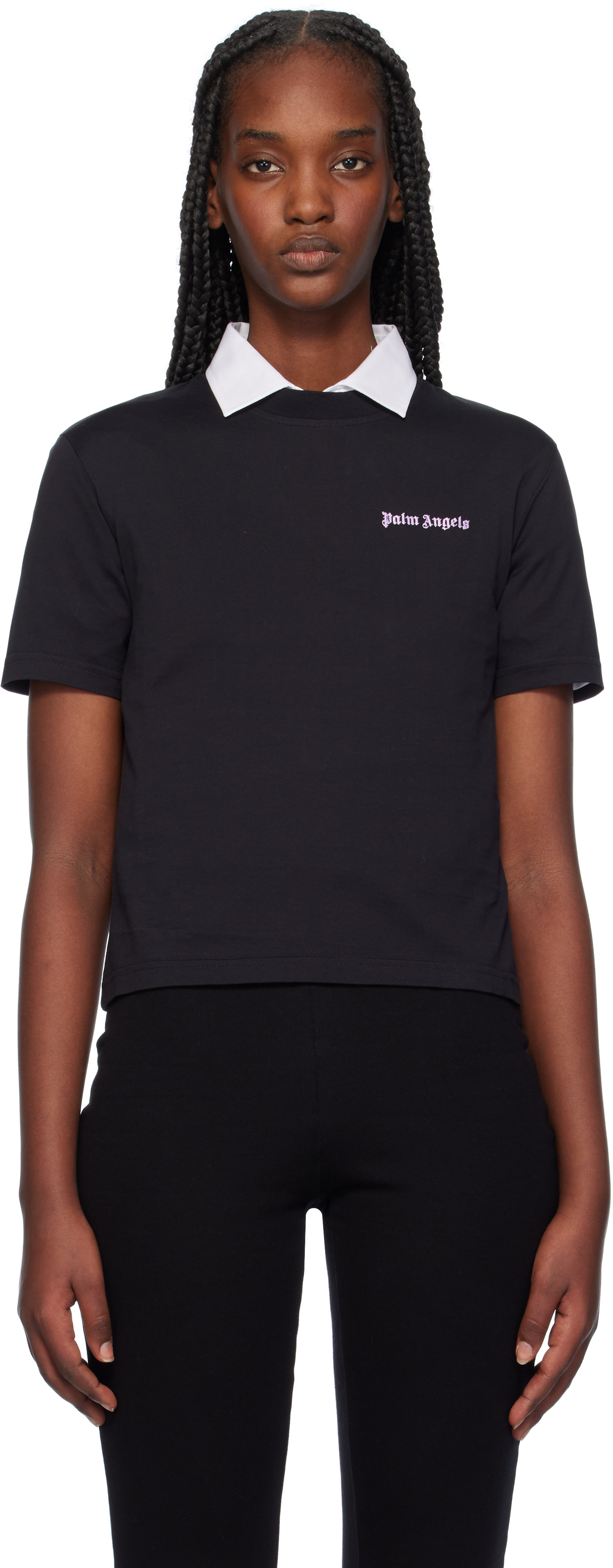 PALM ANGELS BLACK CLASSIC LOGO FITTED T-SHIRT