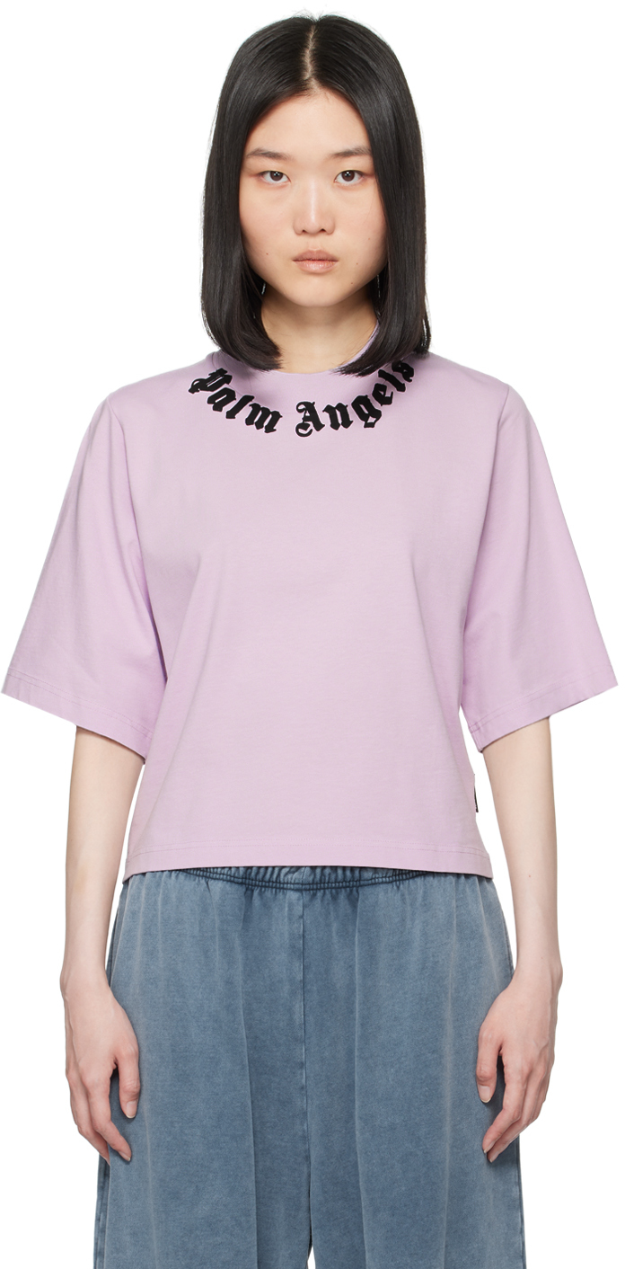 Shop Palm Angels Purple Neck Logo T-shirt In Lilac Black