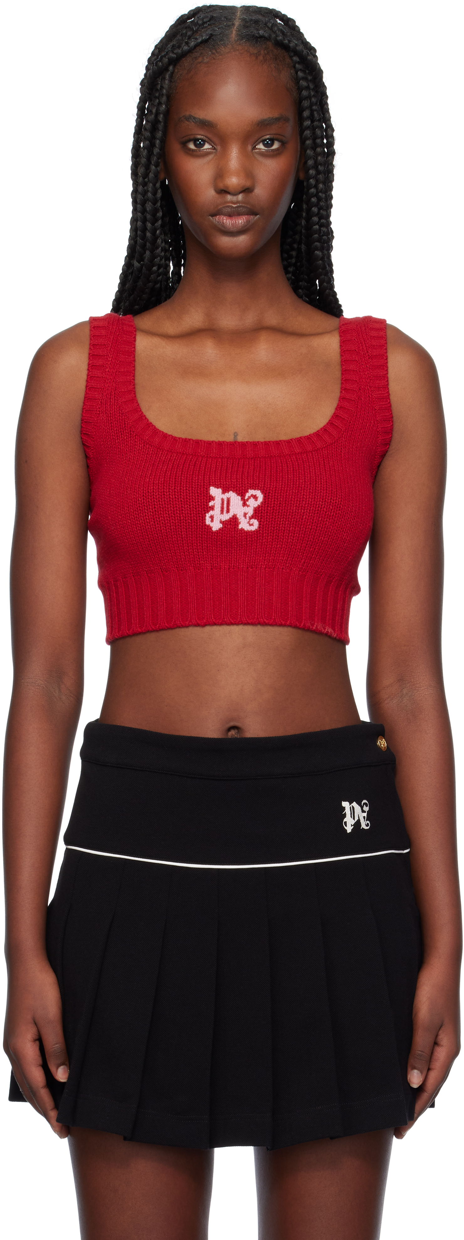 Shop Palm Angels Red Monogram Tank Top In Red Light Pink