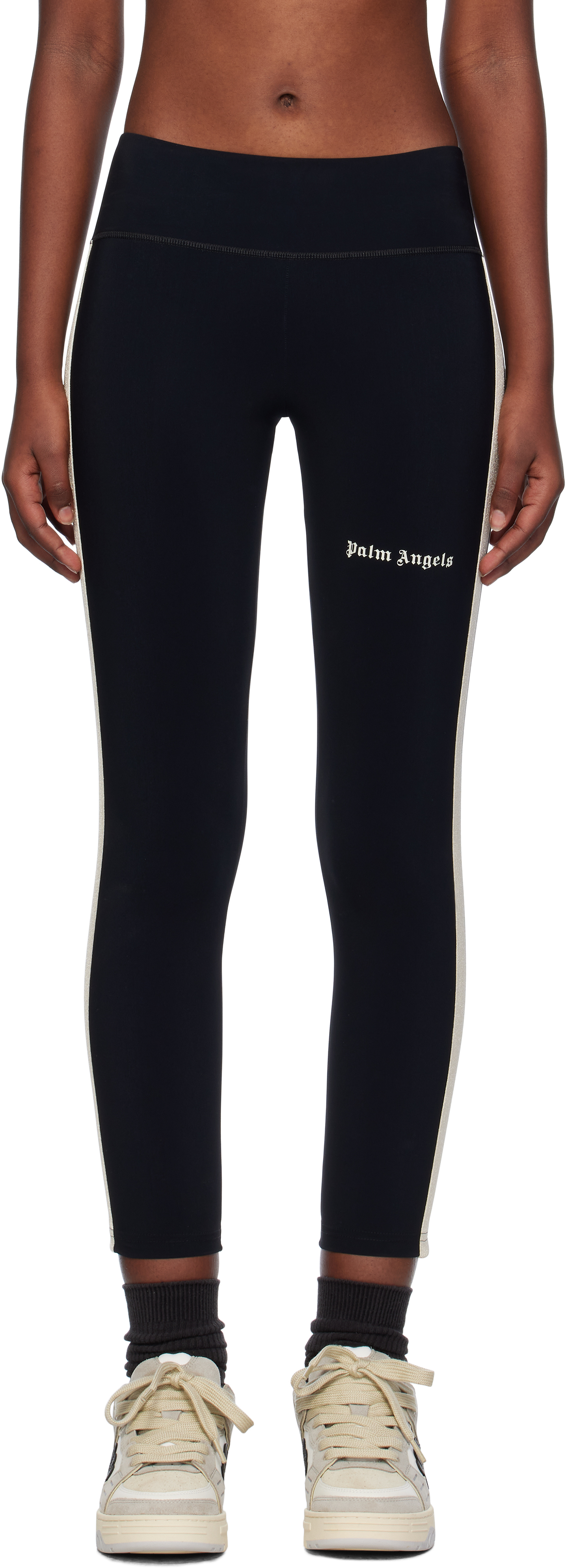 Black & Off-White Training Track Sport Leggings