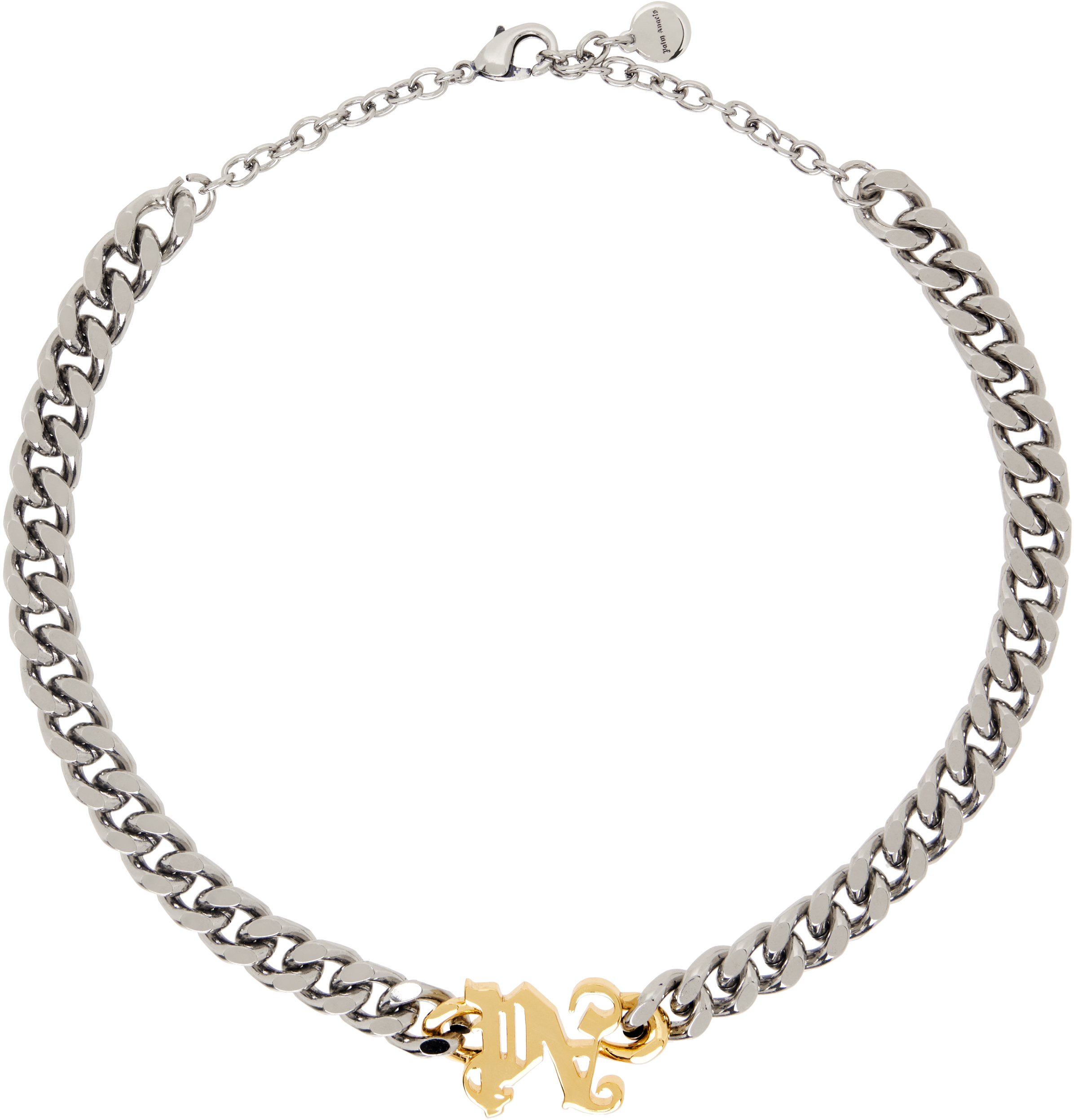 Shop Palm Angels Silver & Gold Monogram Chain Necklace In Silver Gold