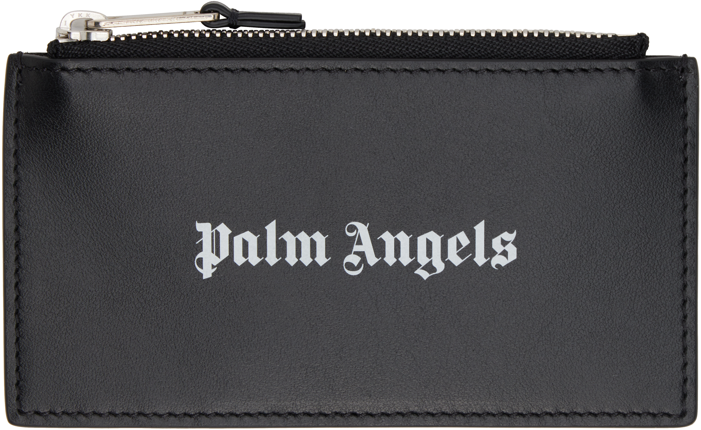 PALM ANGELS BLACK CLASSIC LOGO ZIP CARD HOLDER 