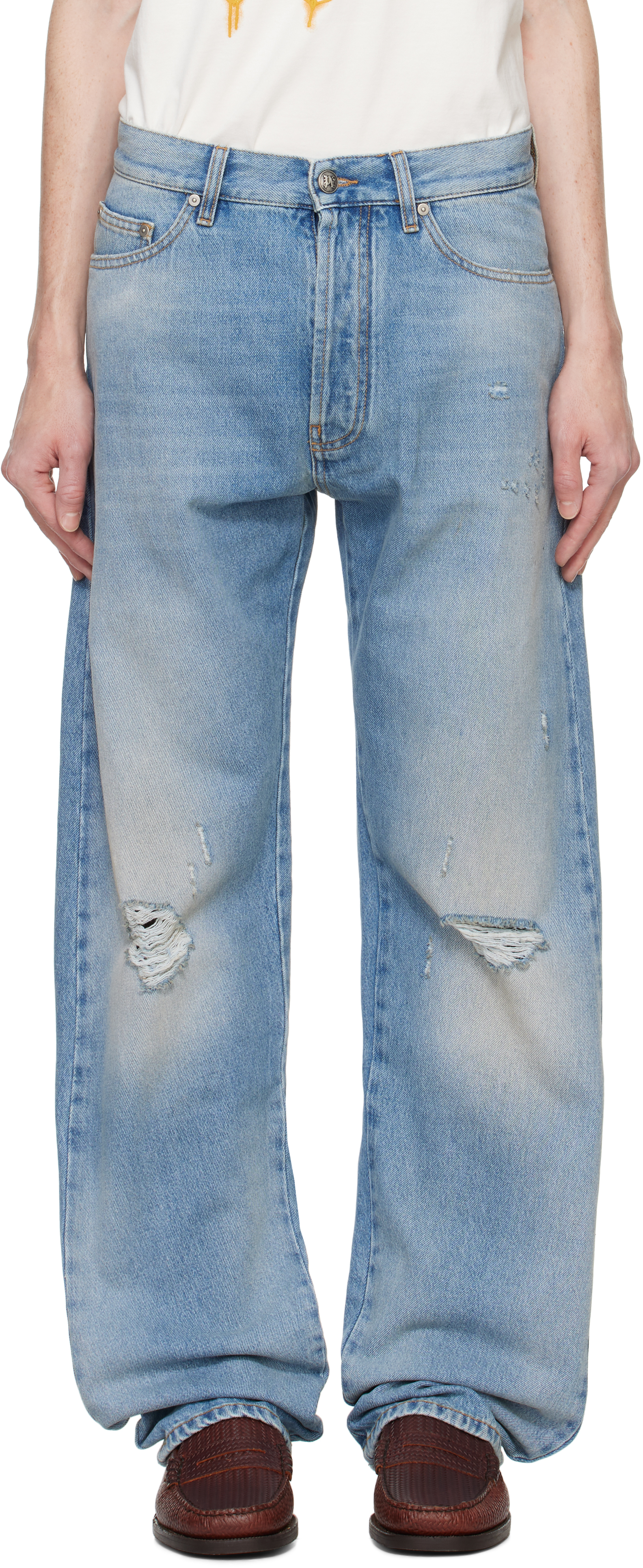 【関税込み】PALM ANGELS 'LW Monogram' jeans Blue Monogram Series Loose Fit Jeans by Palm Angels on Sale