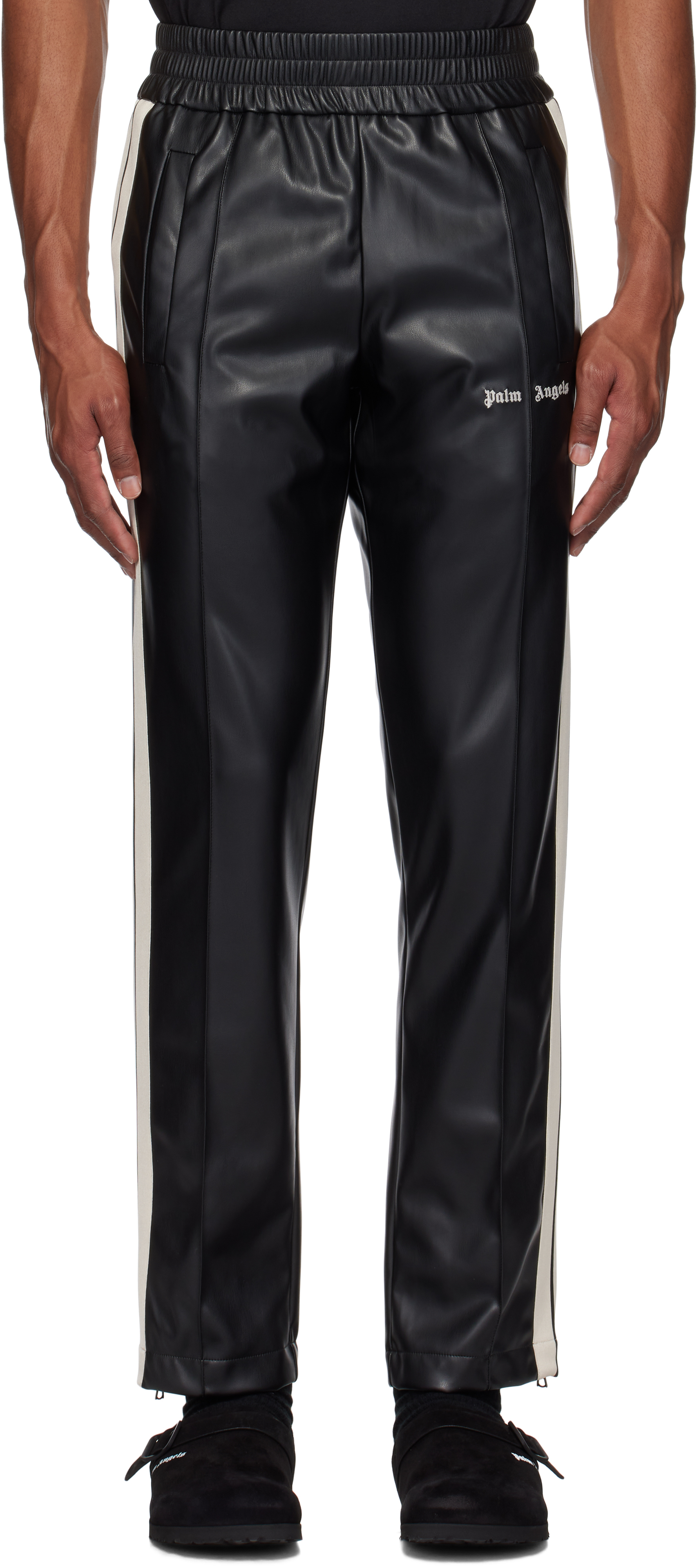 Palm Angels Black Leather Effect Faux-leather Track Pants