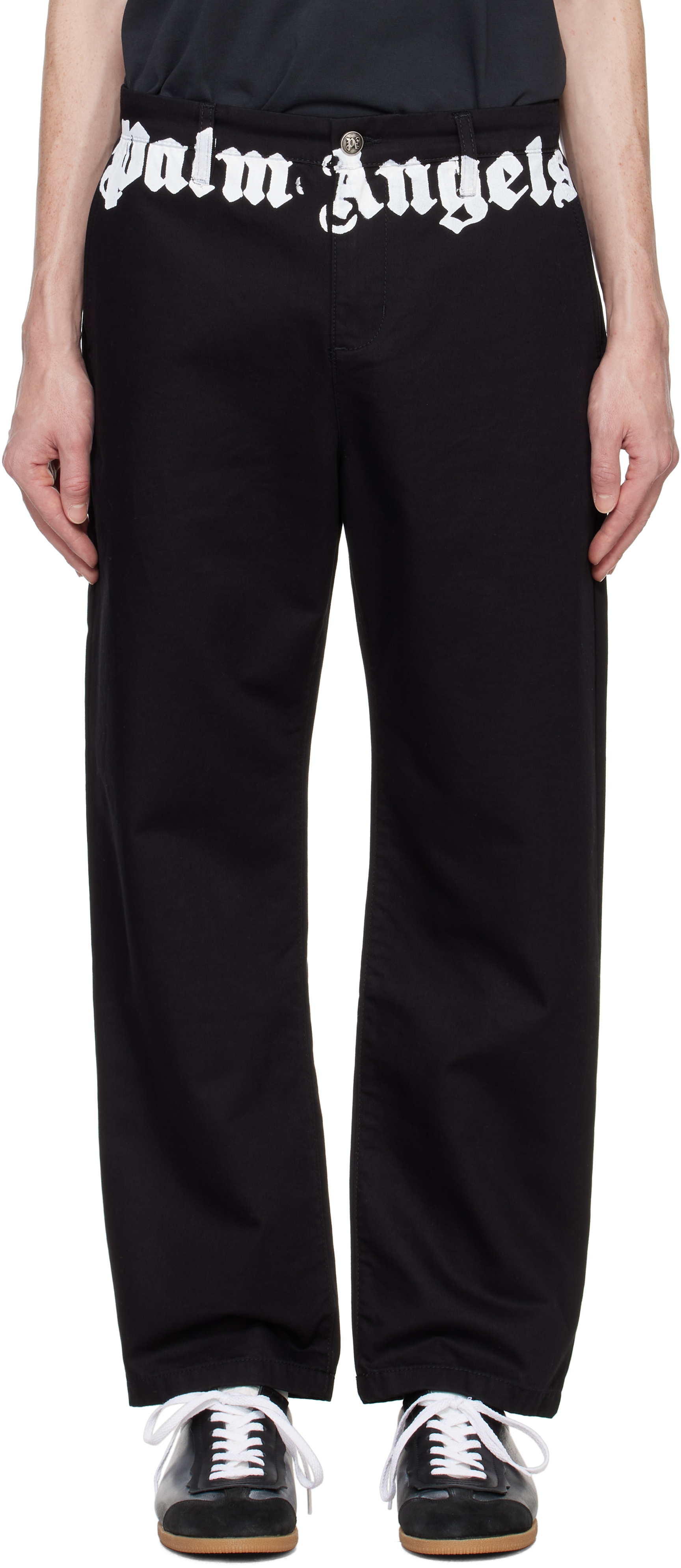 Black Classic Logo Chino Trousers by Palm Angels on Sale