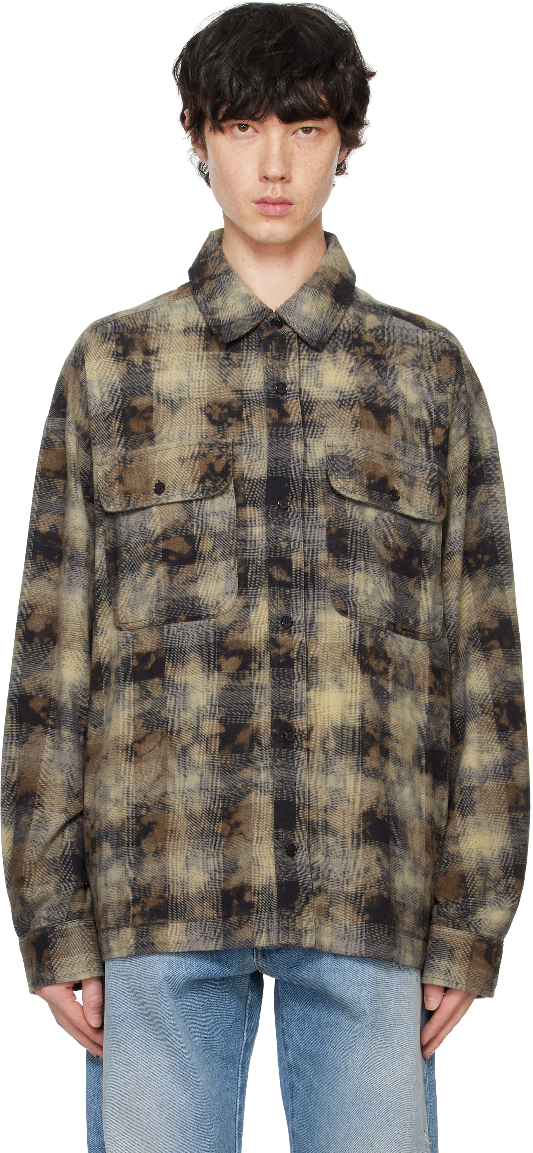 Khaki Curved Logo Check Shirt