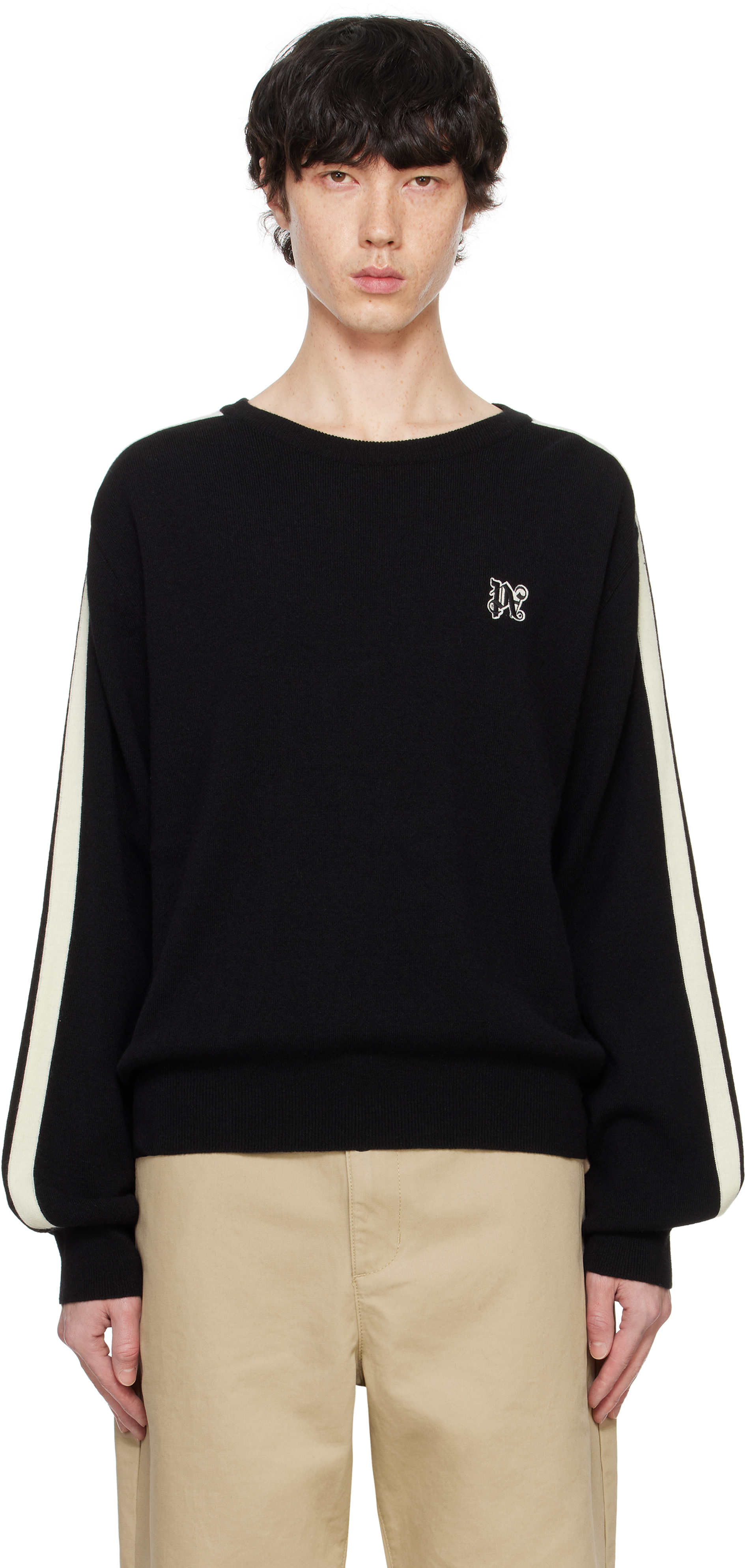 Black Monogram Track Sweater