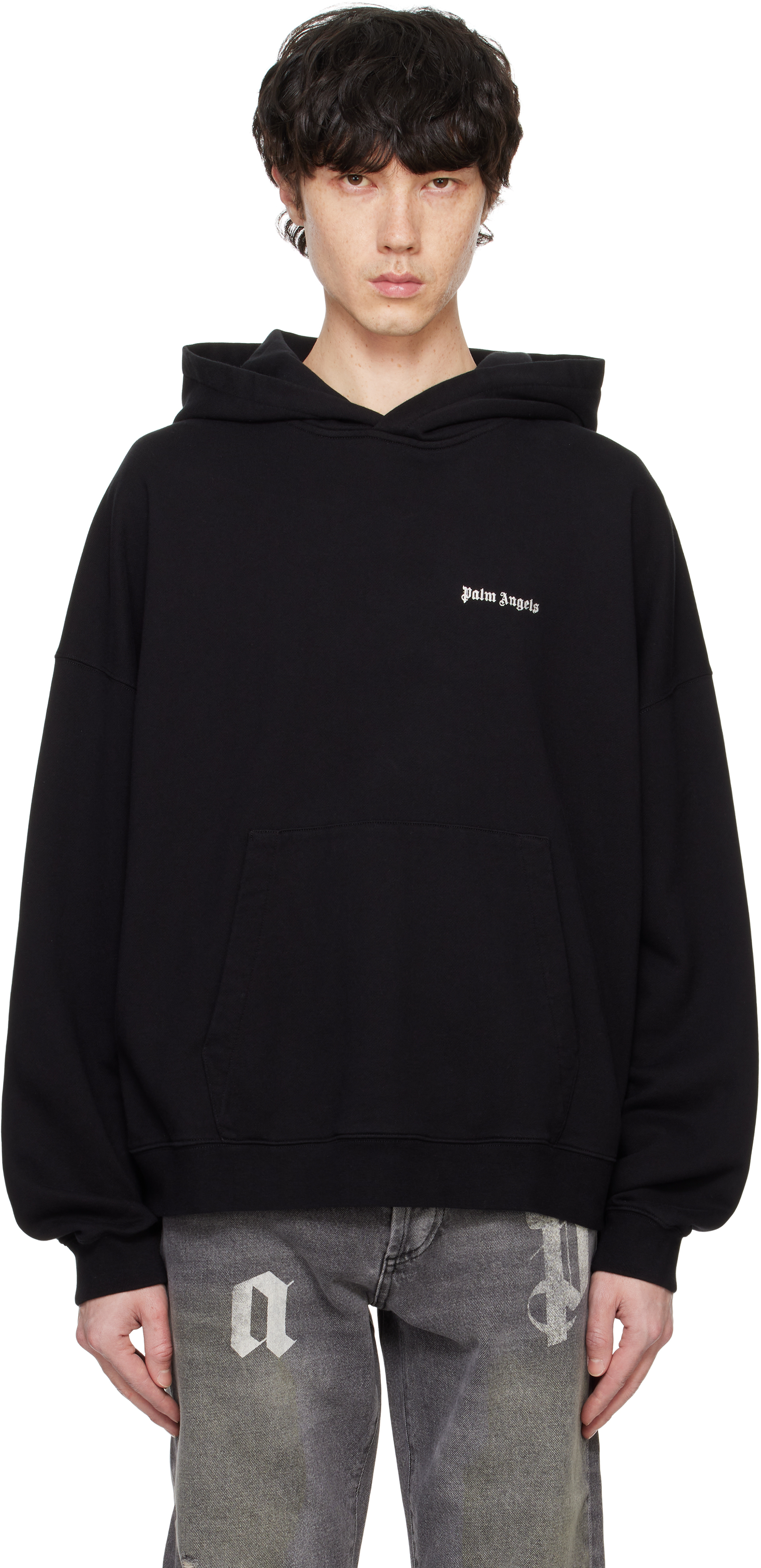 Black Embroidered Logo Hoodie