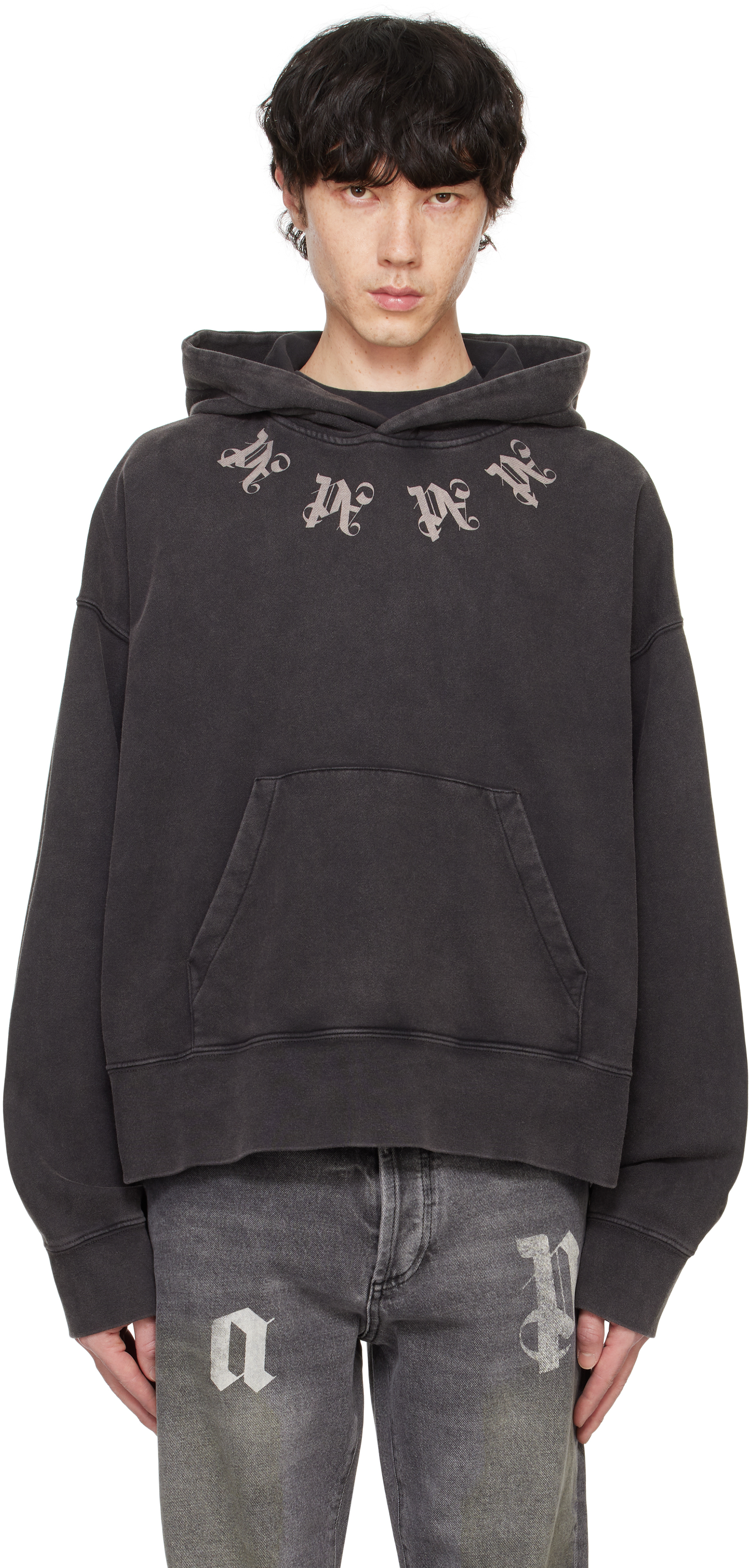【関税込み】PALM ANGELS PA MONOGRAM STATEMENT JERSEY HOODIE Black Statement Monogram Hoodie by Palm Angels on Sale