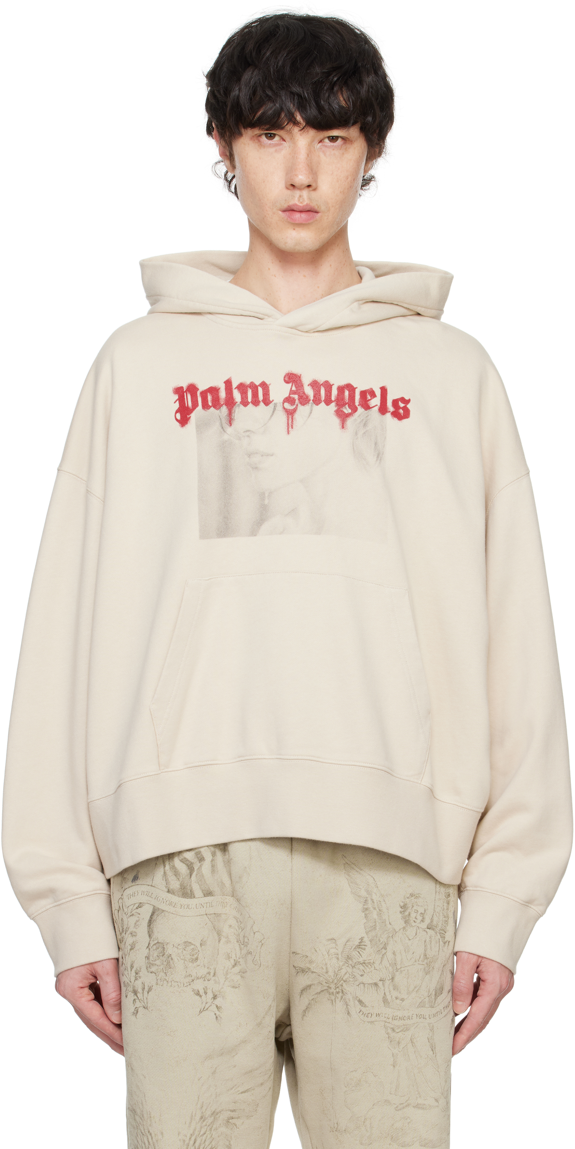 Beige Portrait Pencil Hoodie