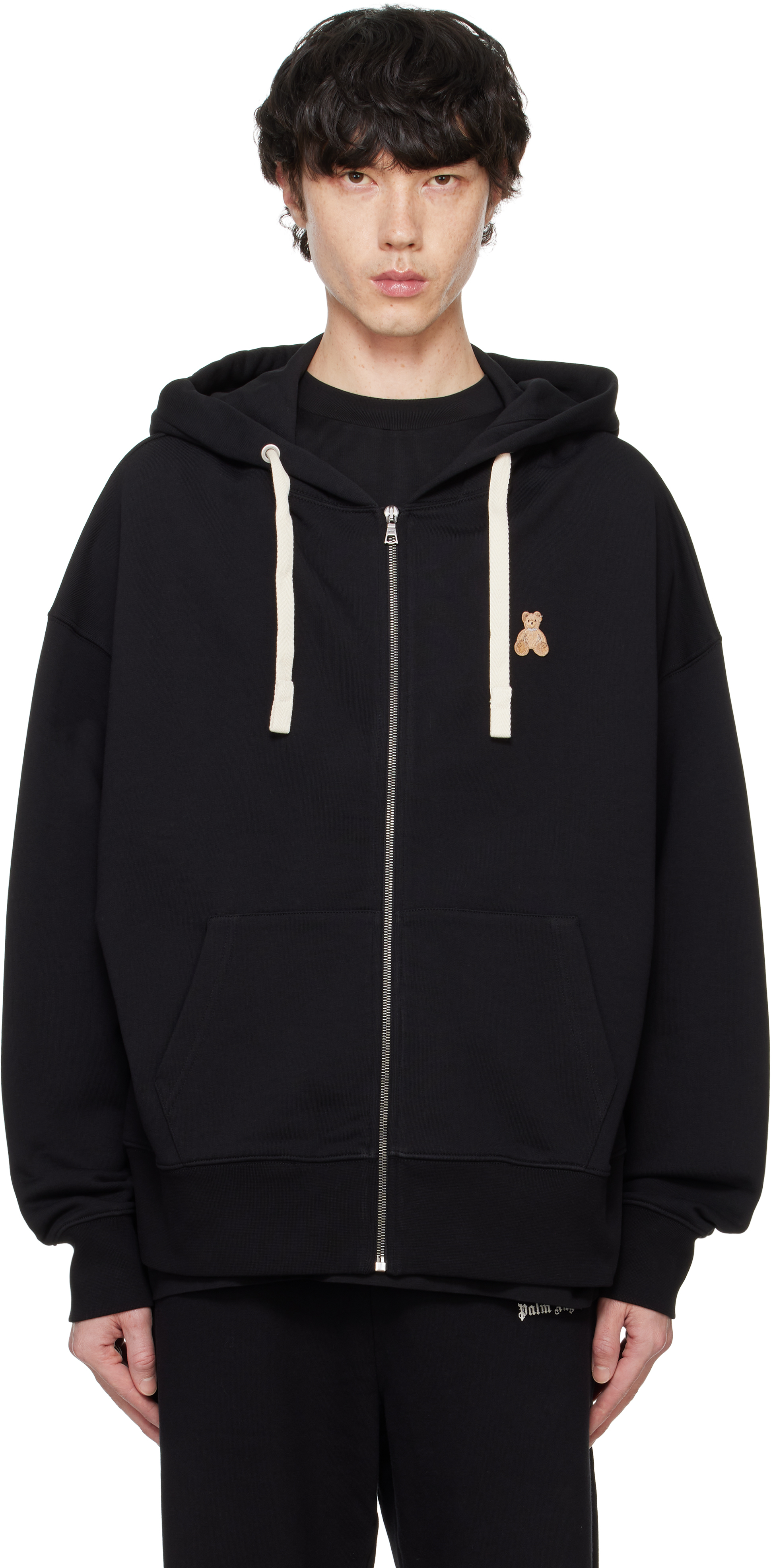 Black 'Bear in Mind' Zipped Hoodie