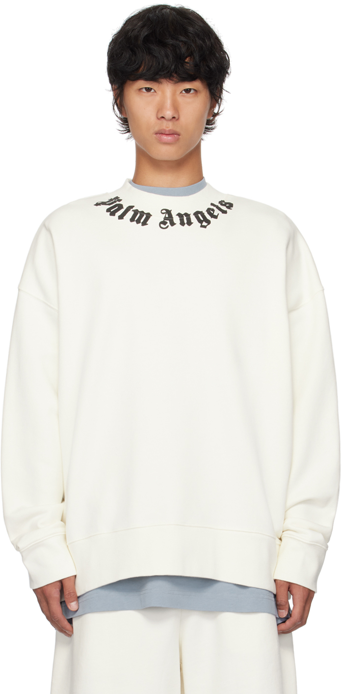 Shop Palm Angels Off-white Neck Logo Sweatshirt In Off White Black