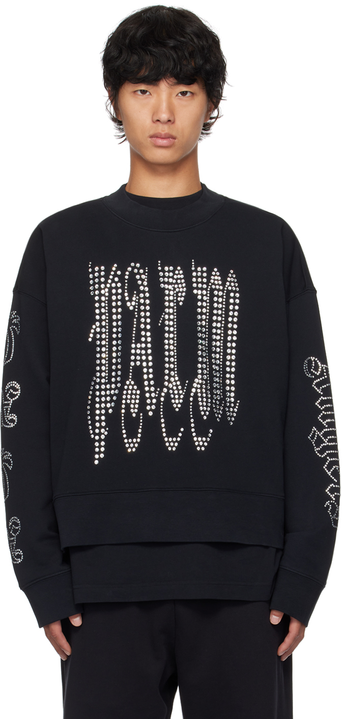 Shop Palm Angels Black Gothic Logo Studded Sweatshirt In Black Silver