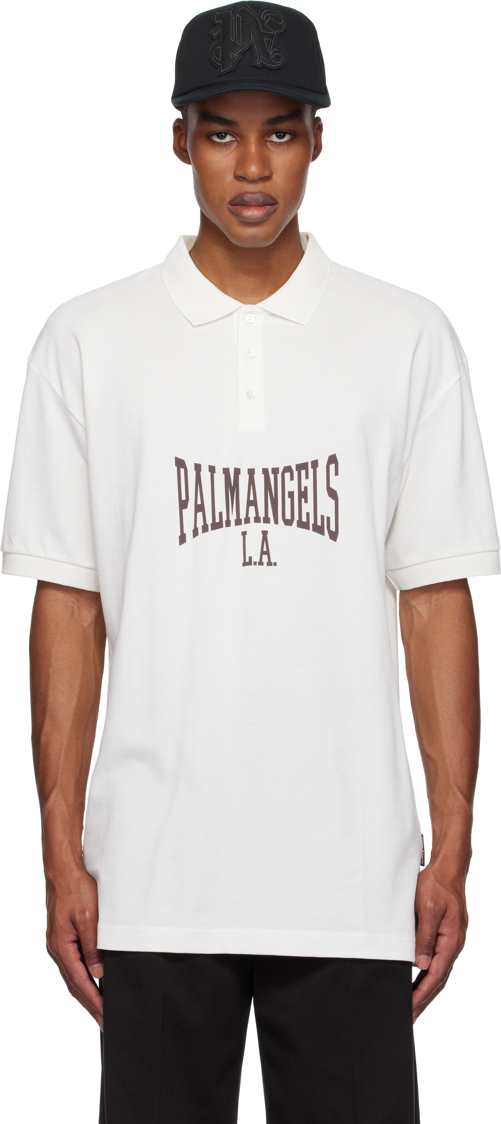 Palm Angels Off-white College Polo In Off White Plum