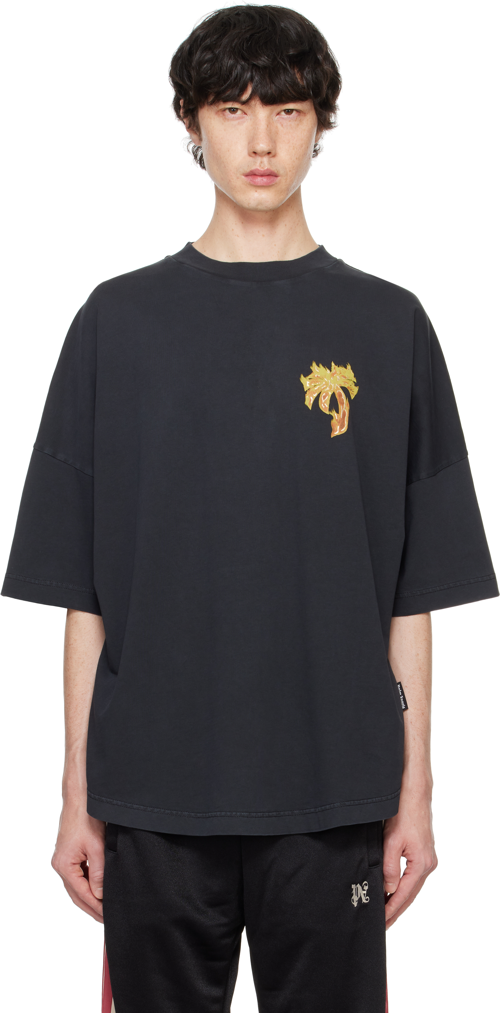 Black Burning Palm T-shirt by Palm Angels on Sale