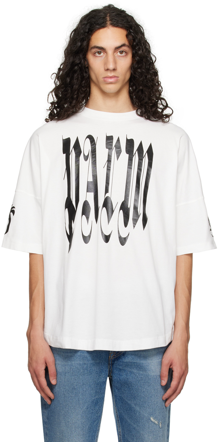 Shop Palm Angels White Printed T-shirt In Off White Bl