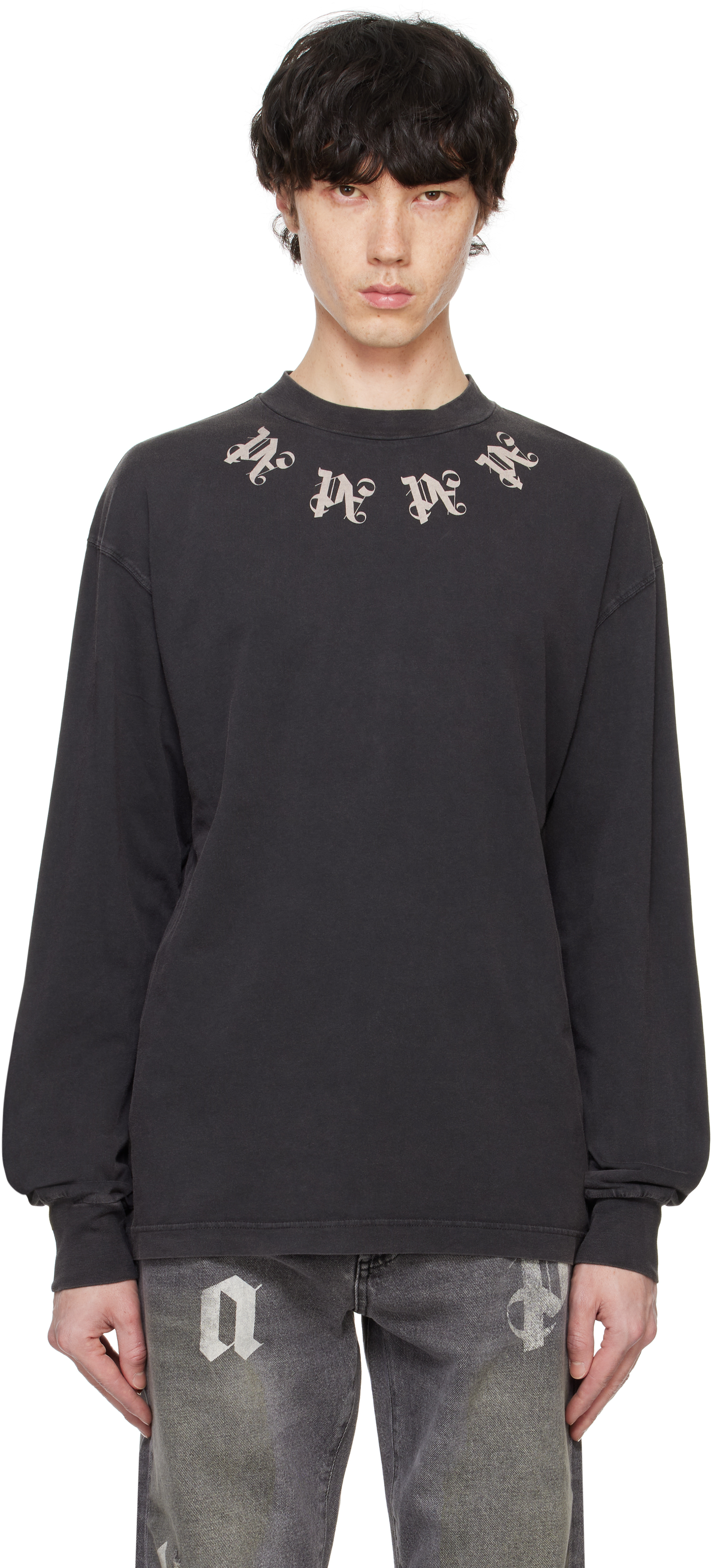 【完売必至】Palm Angels Statement モノグラムTシャツ Palm Angelsのブラック Statement モノグラム Tシャツがセール中
