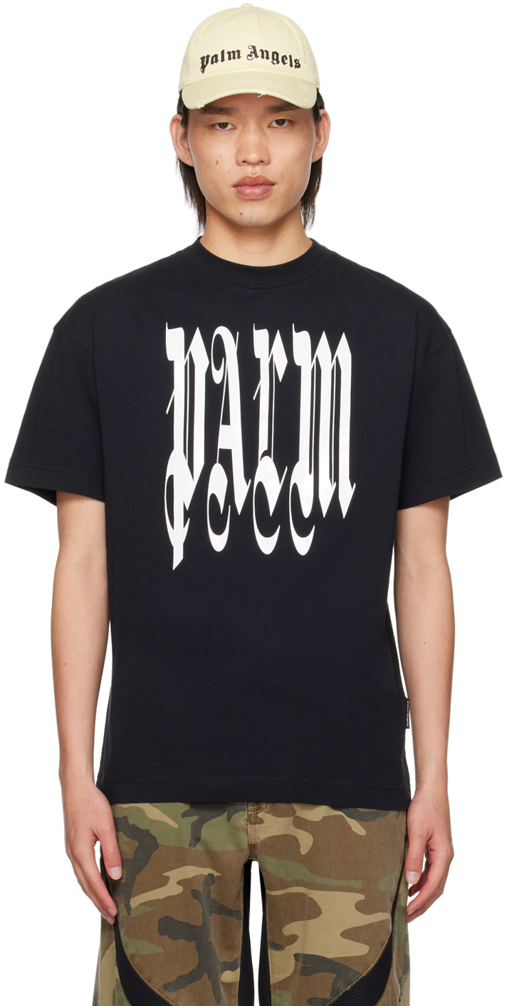 Shop Palm Angels Black Gothic T-shirt In Black Off White