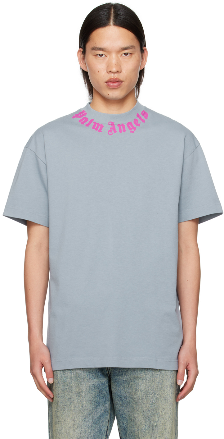 Shop Palm Angels Gray Printed T-shirt In Grey Fuchsia