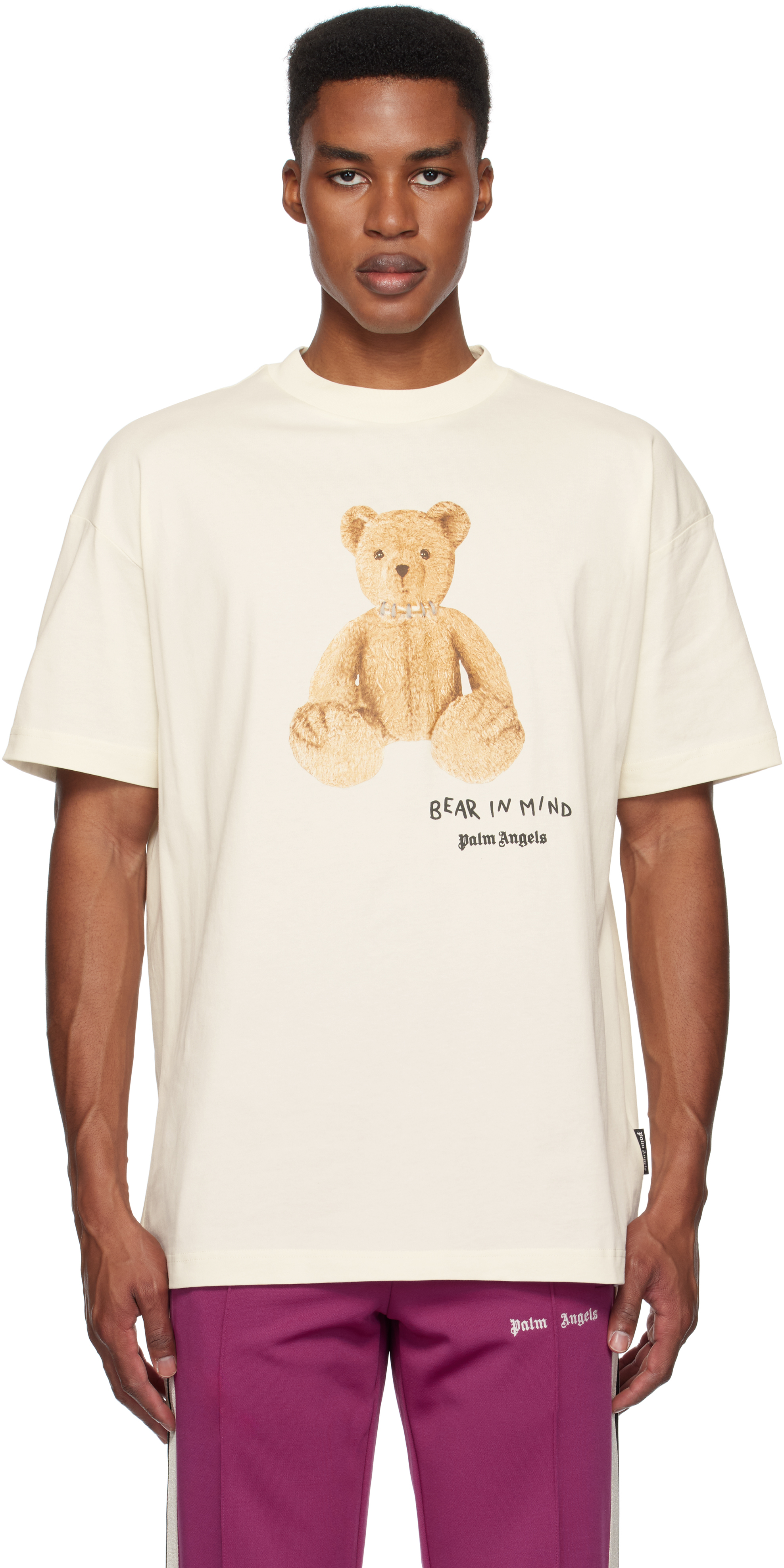 Palm Angels Off-white 'bear In Mind' T-shirt In Off White Brown