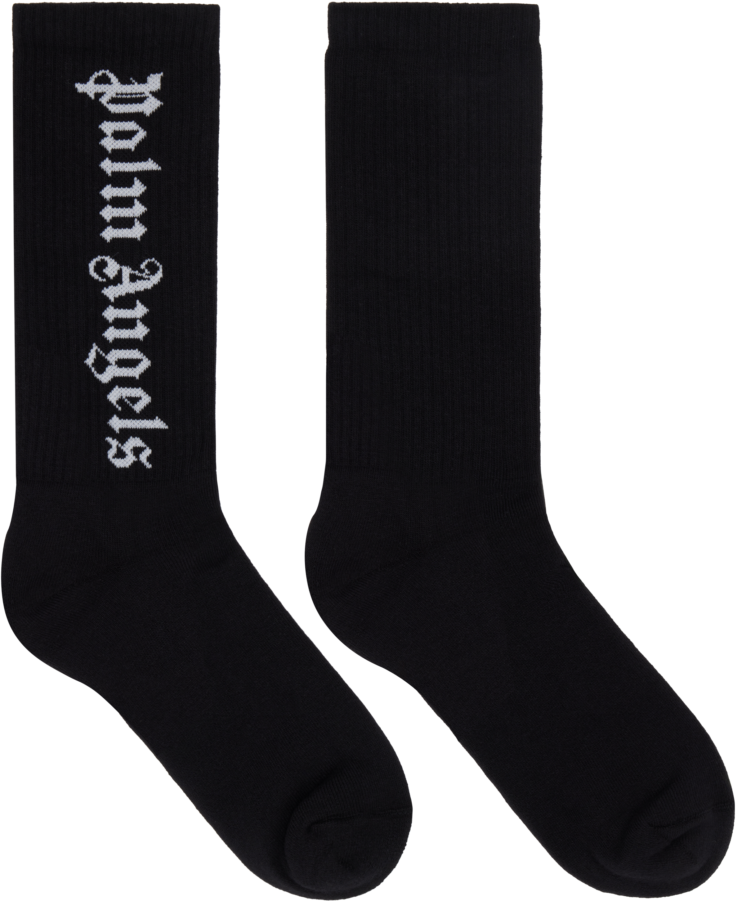 Palm Angels Black Classic Logo Socks In Black White