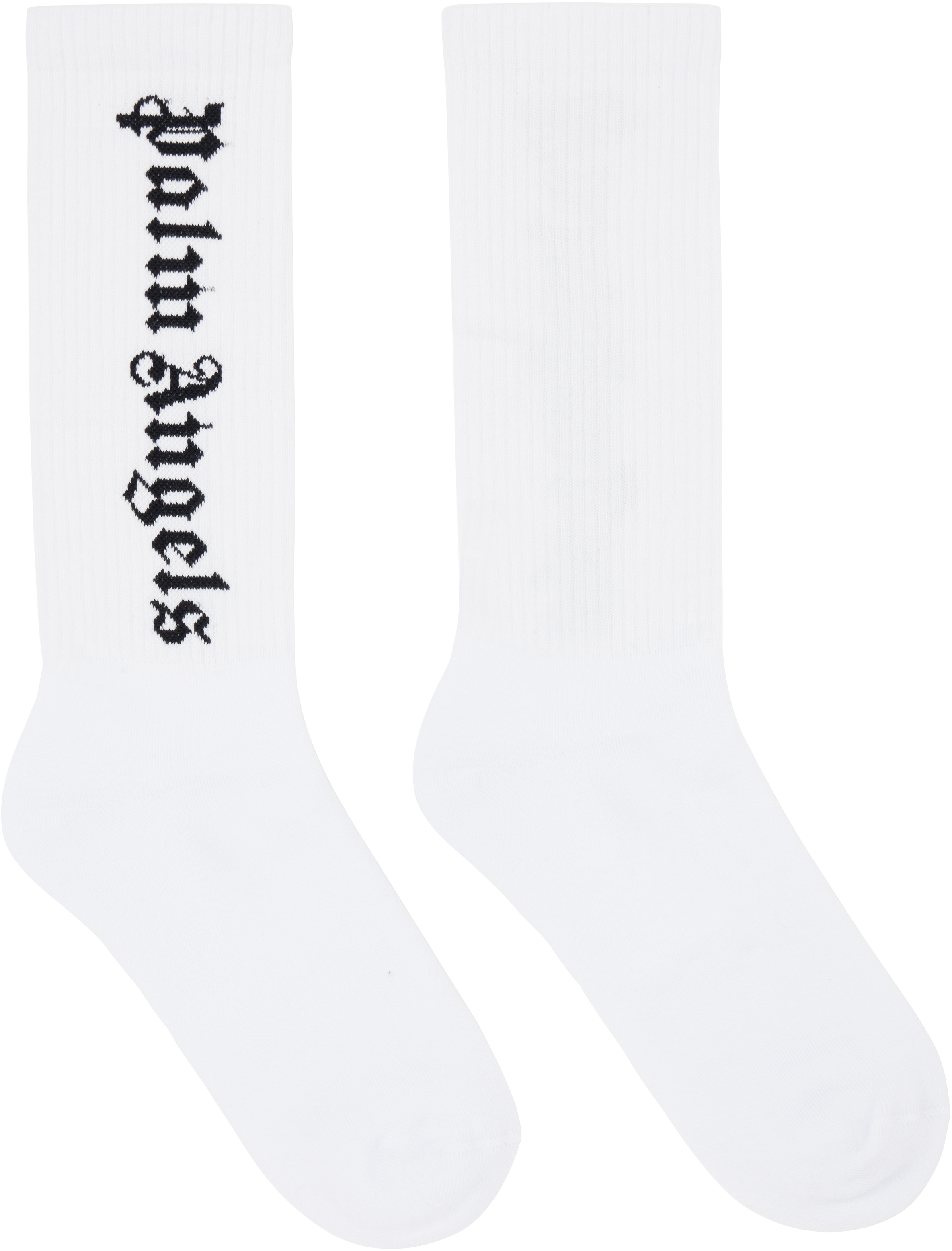 Palm Angels White Classic Logo Socks In White Black