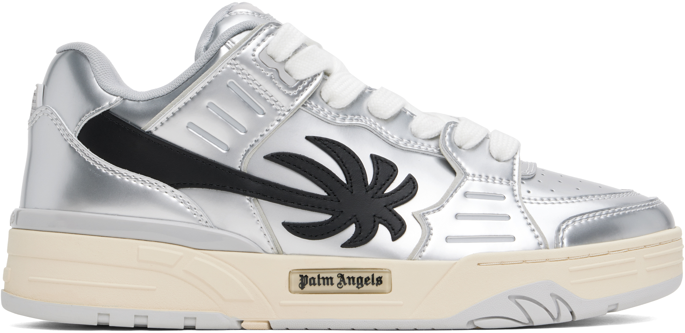 Shop Palm Angels Silver Venice Mirror Leather Sneakers In Grey B