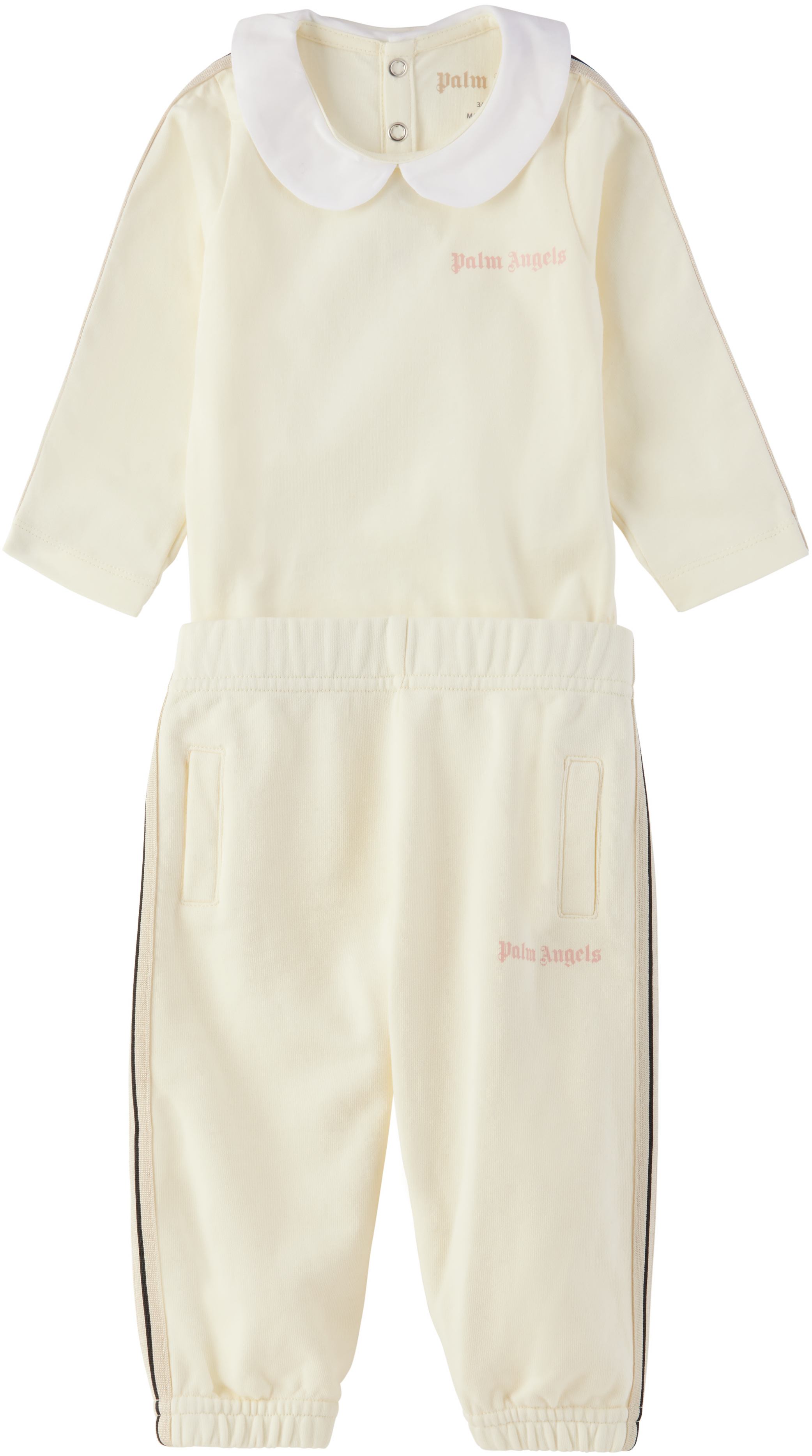 Palm Angels Baby Off-white Bodysuit & Sweatpants Set In Butter Light Pink