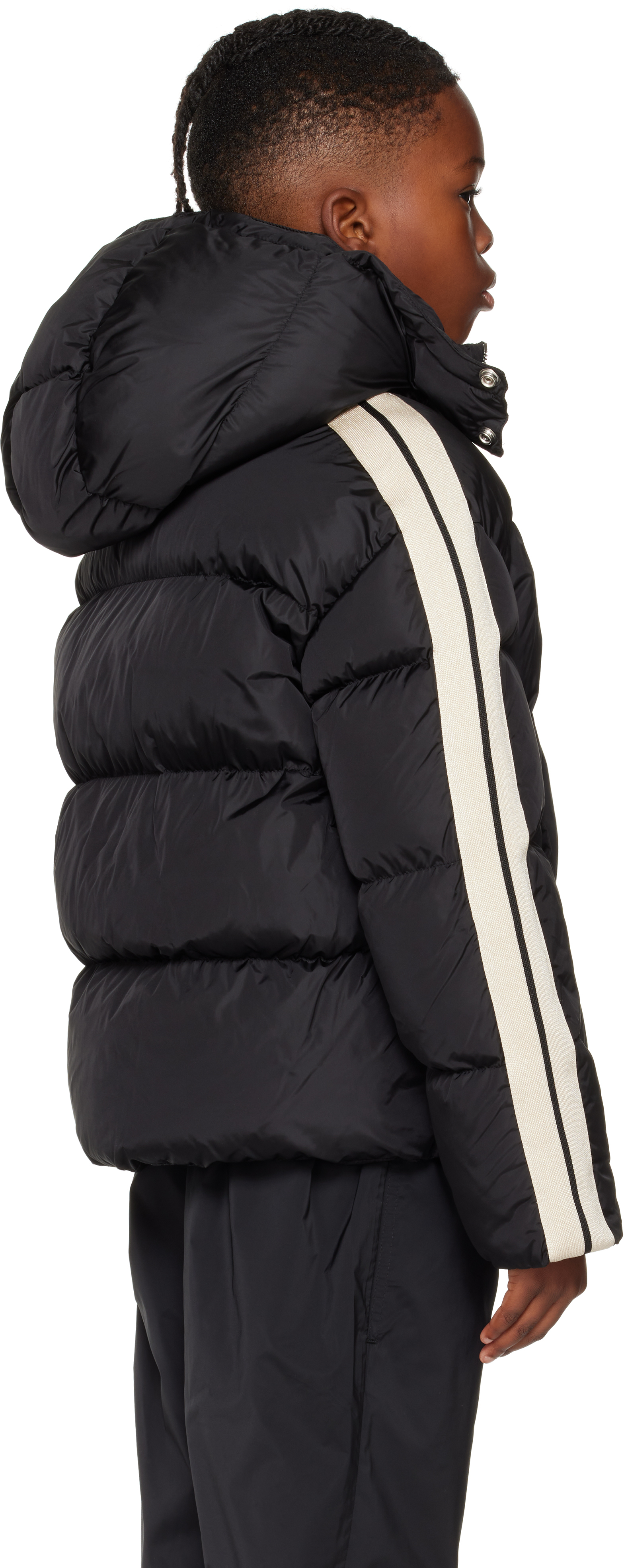 PALM ANGELS KIDS BLACK HOODED PUFFER JACKET