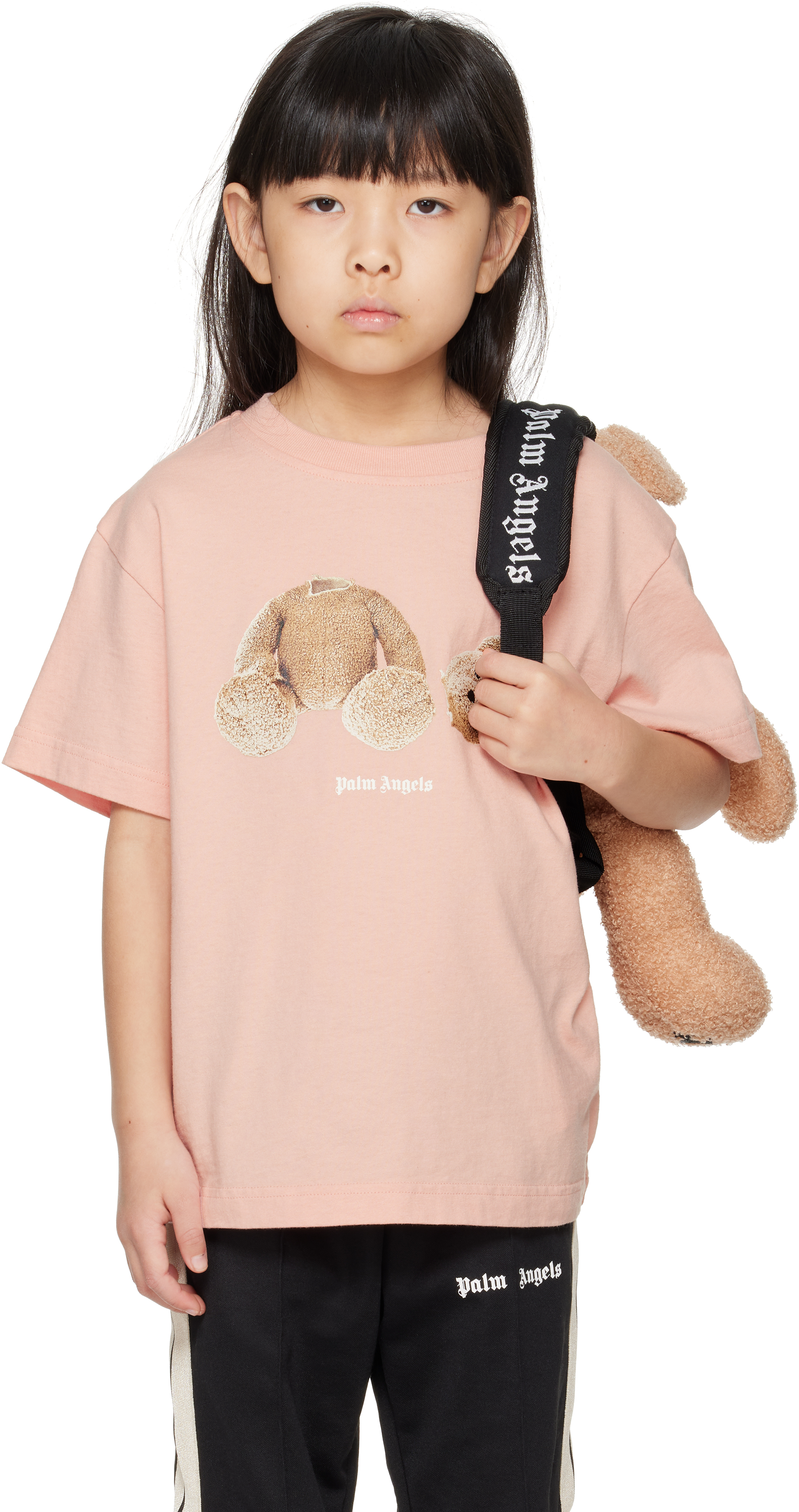 Palm Angels Kids Pink Bear T-shirt In Pink Brown