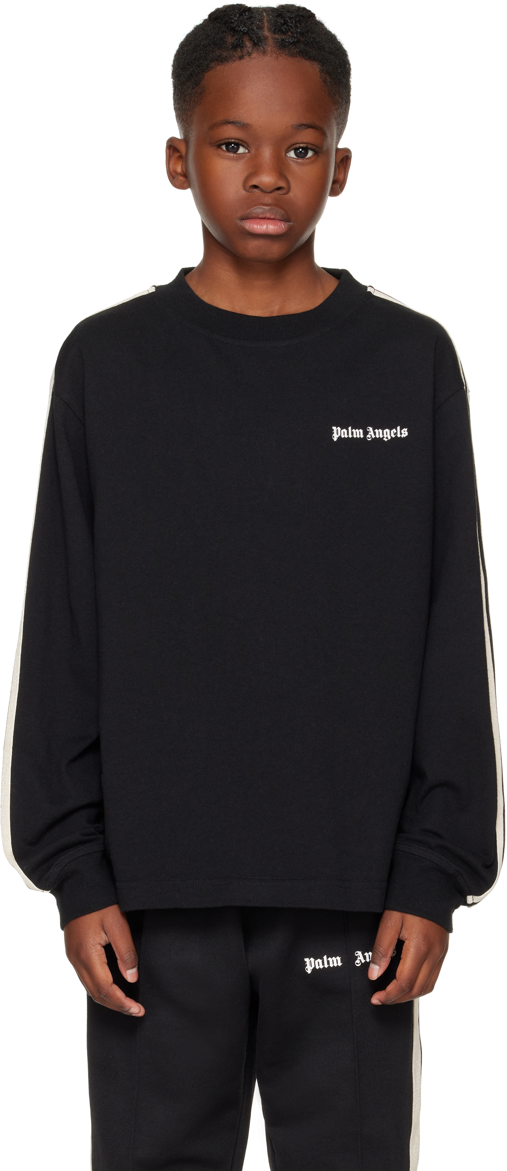 Palm Angels Kids Black Track T-shirt In Black Off W