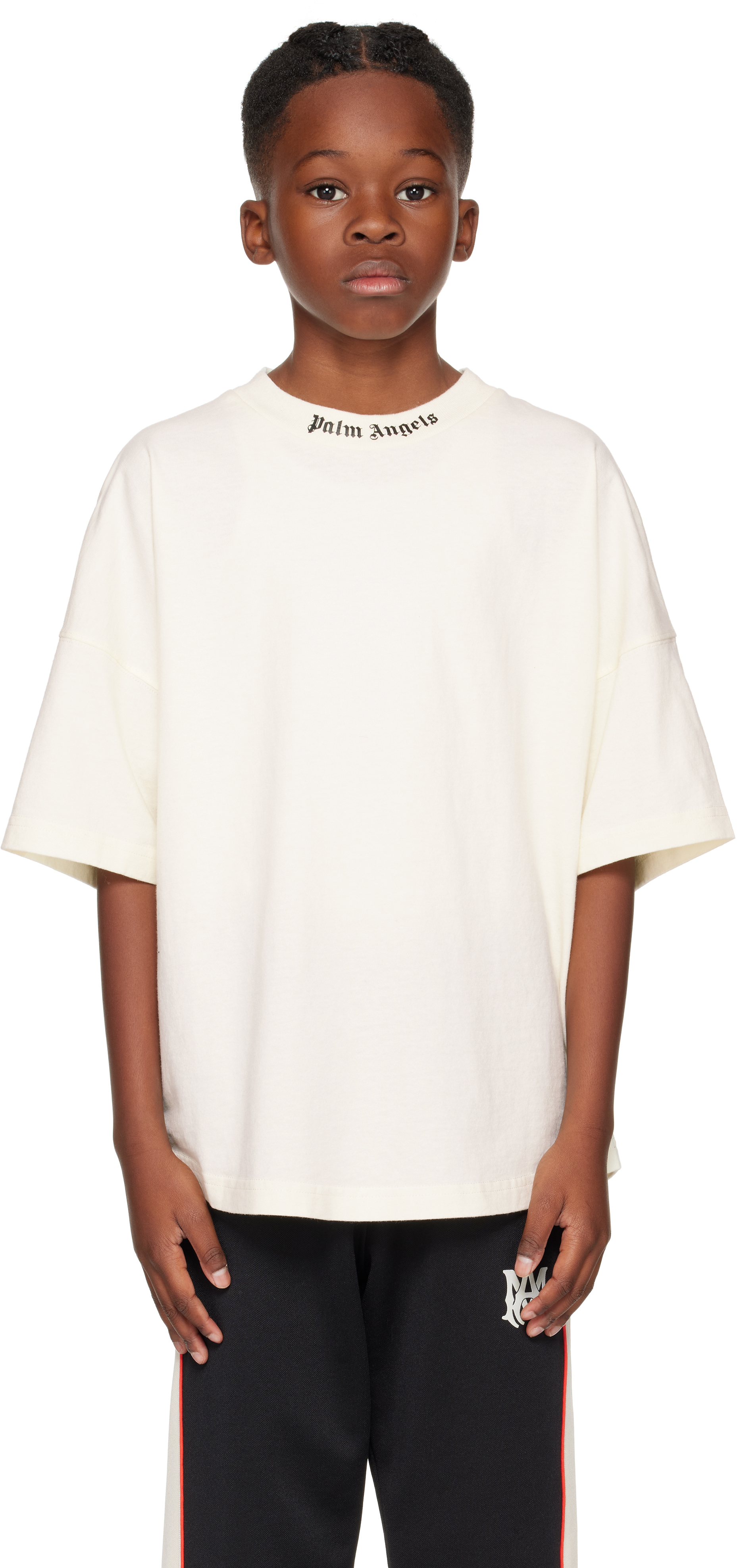 Shop Palm Angels Kids Off-white Classic Overlogo T-shirt In Butter Black